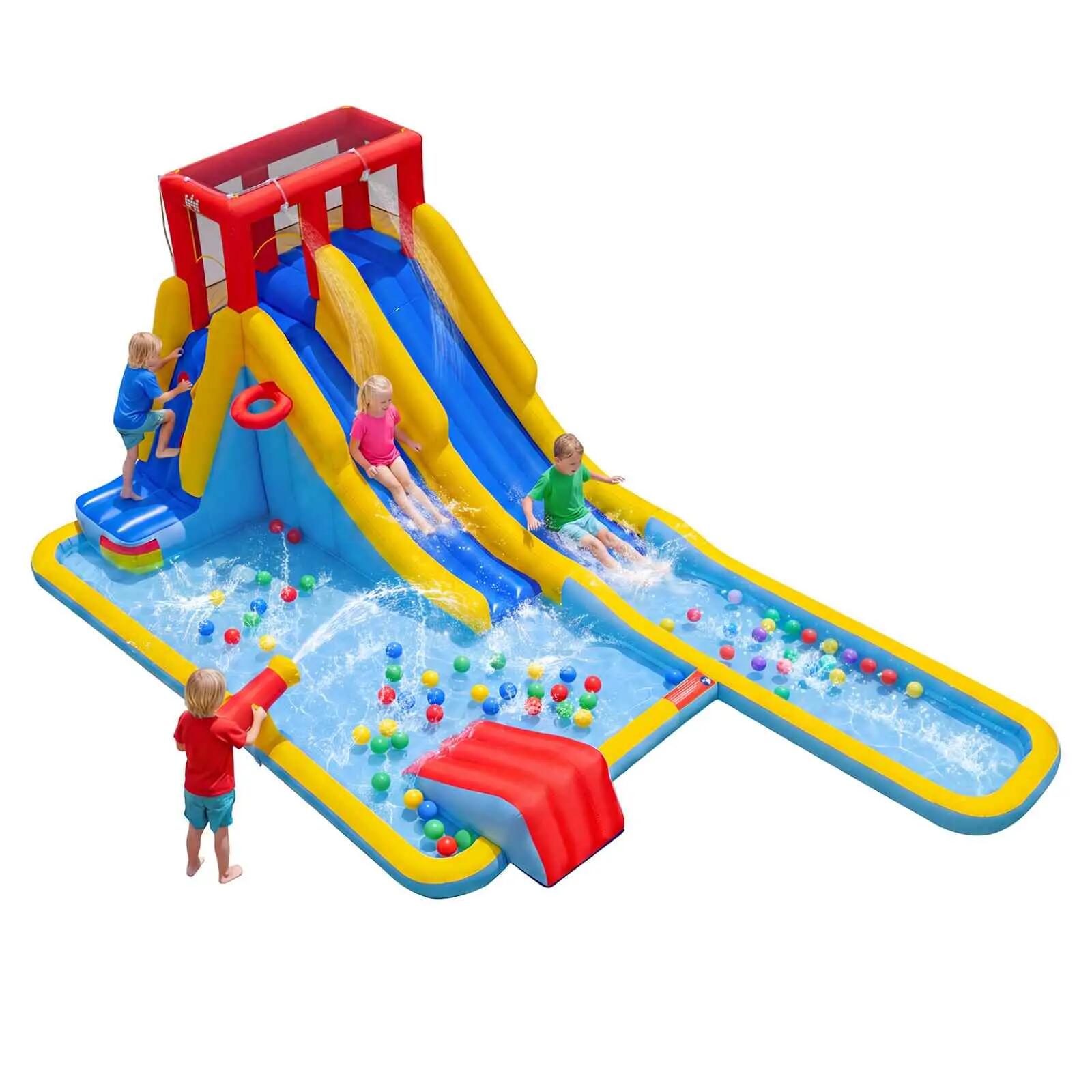 7 in 1 Inflatable Water Park Dual Long Slide Jumping Bounce House without Blower