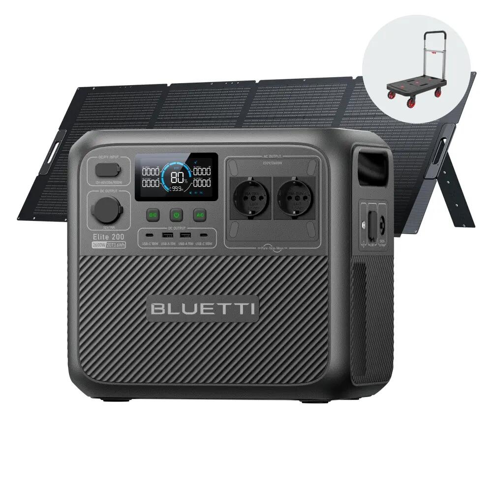 Elite 200 V2 solar generator with 350W panel, 2073.6 Wh backup power for camping