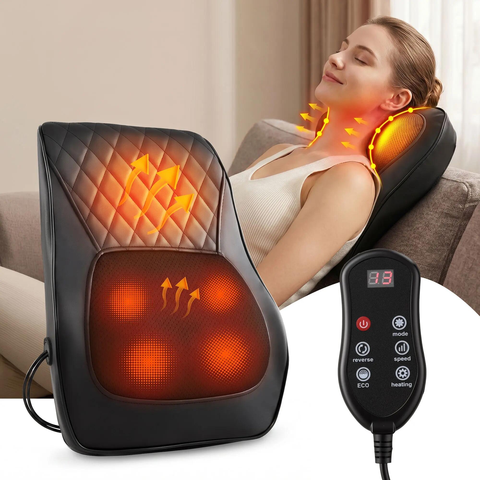 Livemor Back Massager with Heat and Traction, Neck and Shoulder Massage Pillow,