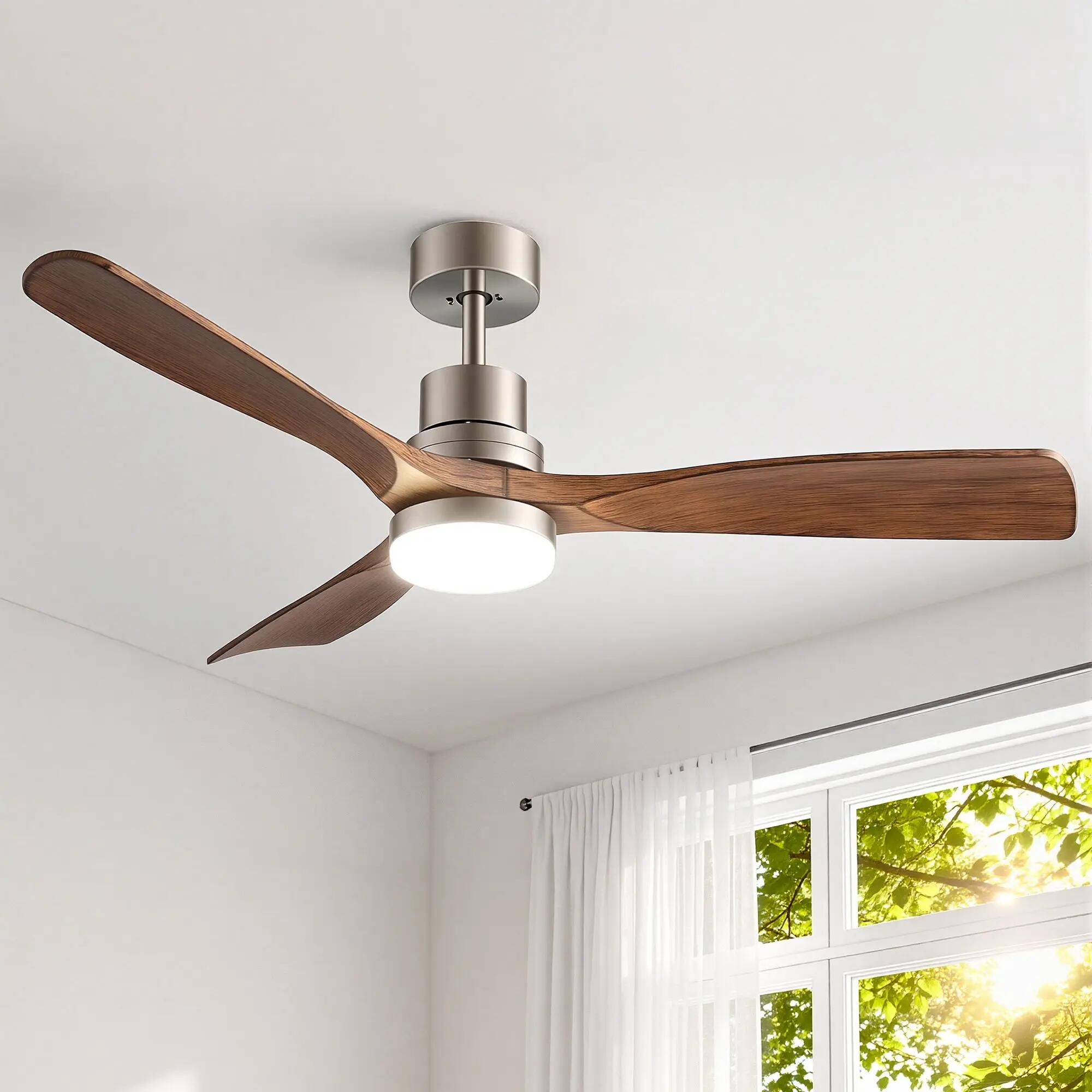 Devanti 52" Ceiling Fan with Light Remote Control DC Motor Smart App Timber Blad