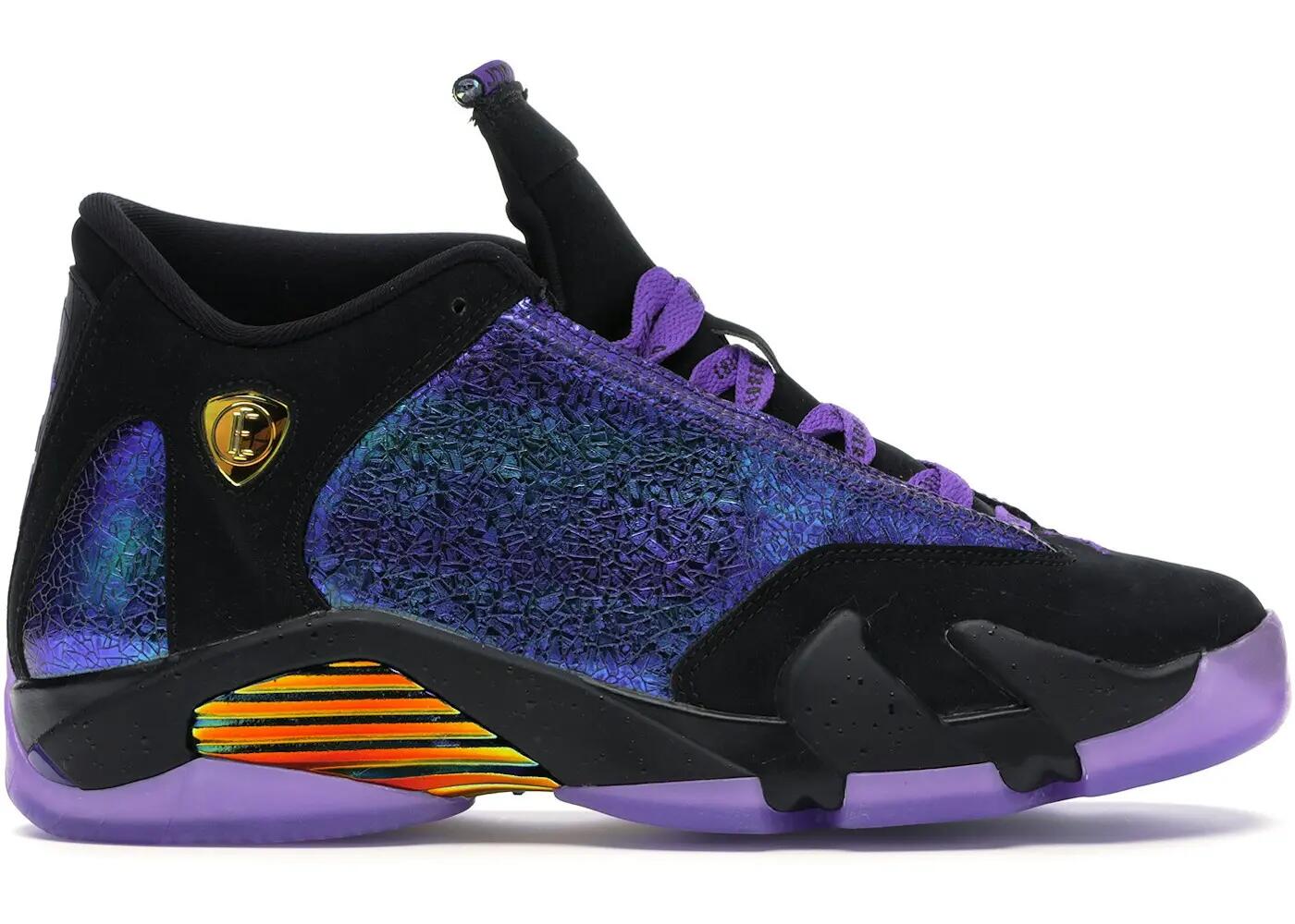 Chaussures - basket - enfants - rétro nubuck noir, accents violets - jordan 14 2/3