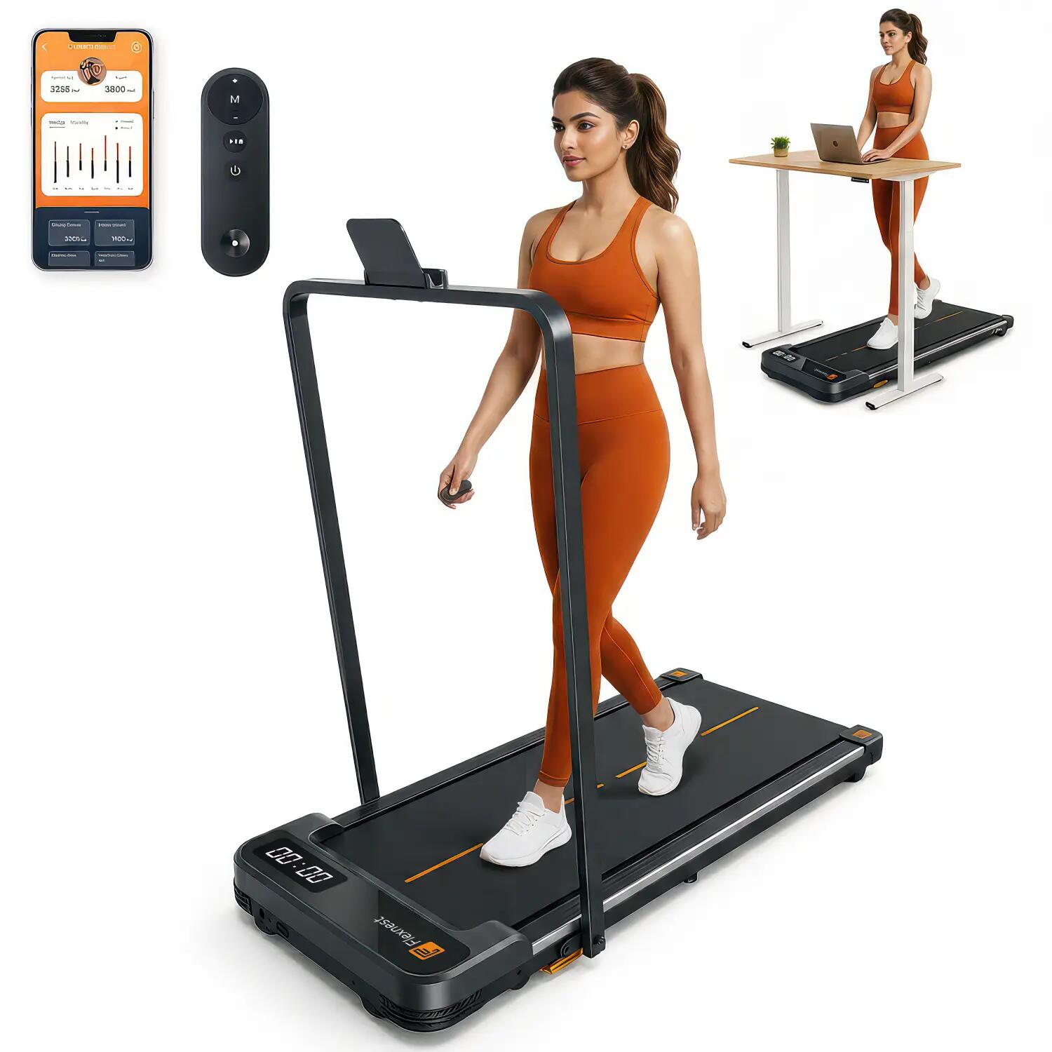Flexnest Flexpad EZ Pro 2 in 1 Walking Pad Treadmill for Home Use, 1–10 km/h, Foldable Rail, 9% Incline, LED Display, Shock Absorption, 100kg Capacity for Home & Office Use - Black -  1