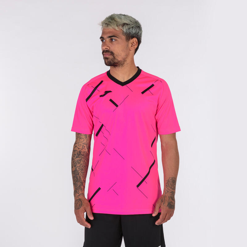 T-shirt manga curta Rapaz Joma Tiger iii rosa fluorescente preto