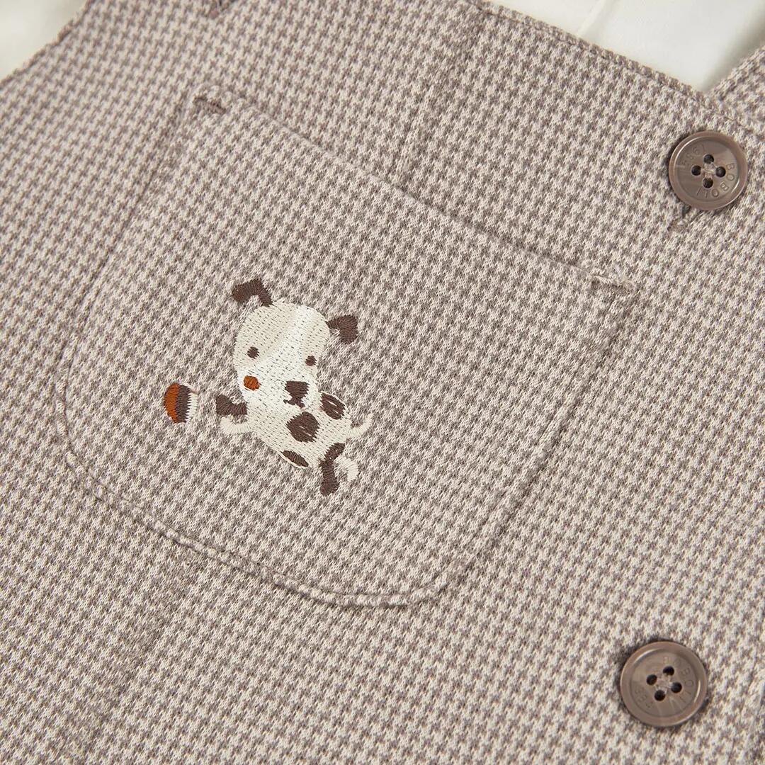 Conjunto punto bebé niño cuadros beige bordado perrito 7/7