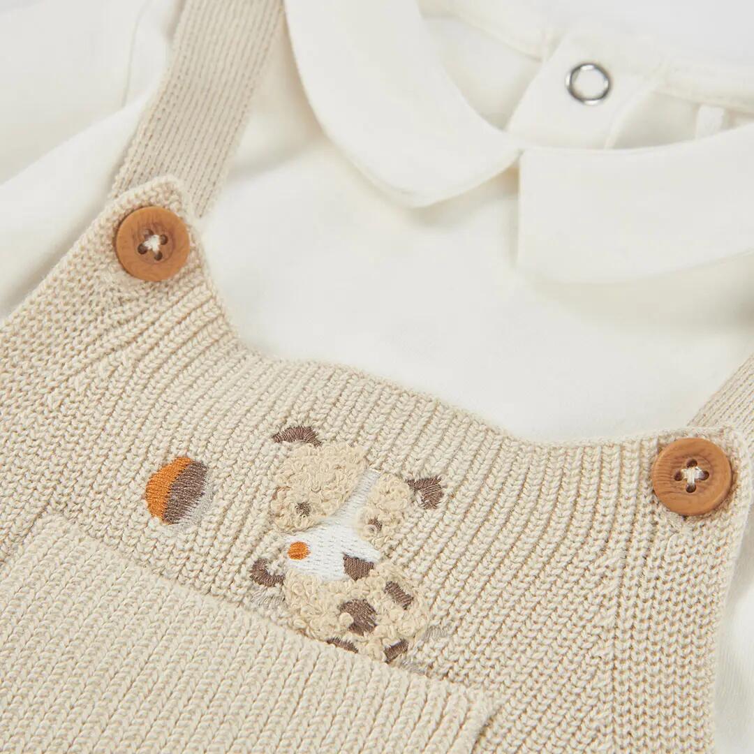 Conjunto punto bebé niño beige con perrito 7/7