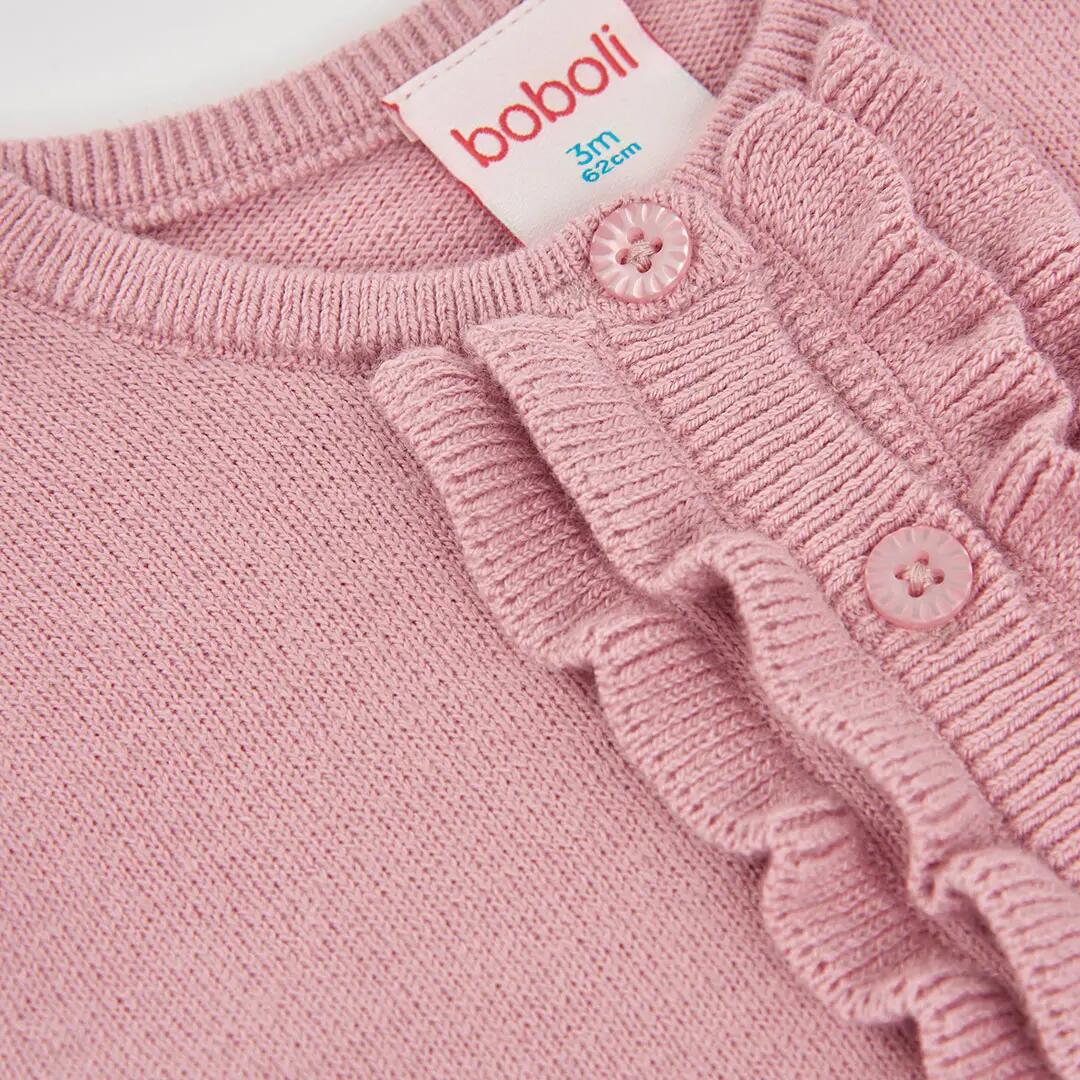 Chaqueta punto bebé niña rosa con volantes 3/4