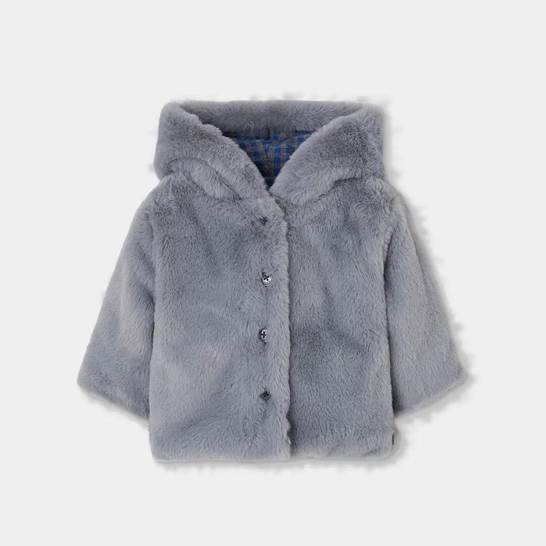 Chaqueta felpa bebé reversible cuadros azul gris 4/7
