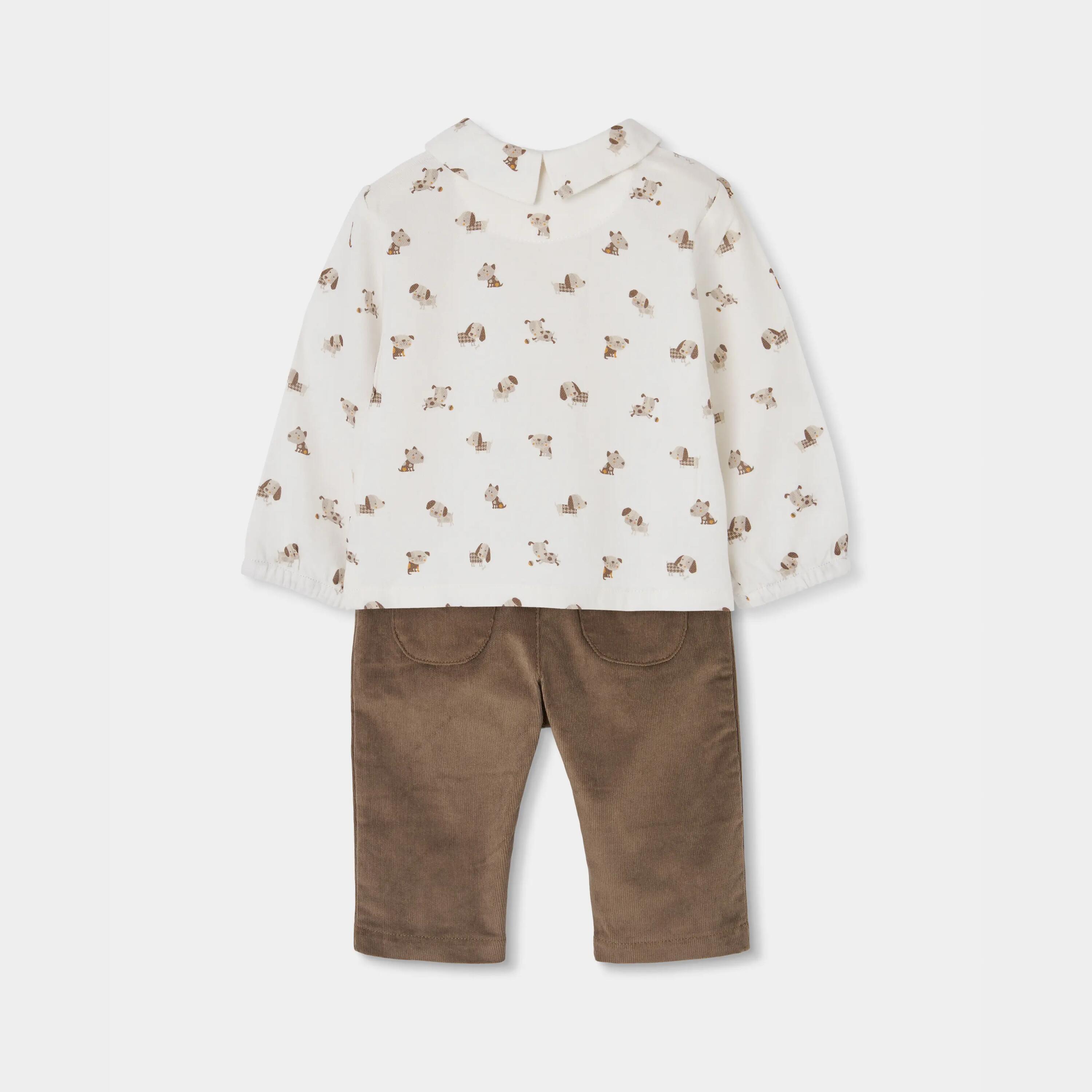Conjunto bebé niño beige estampado de perros 2/7