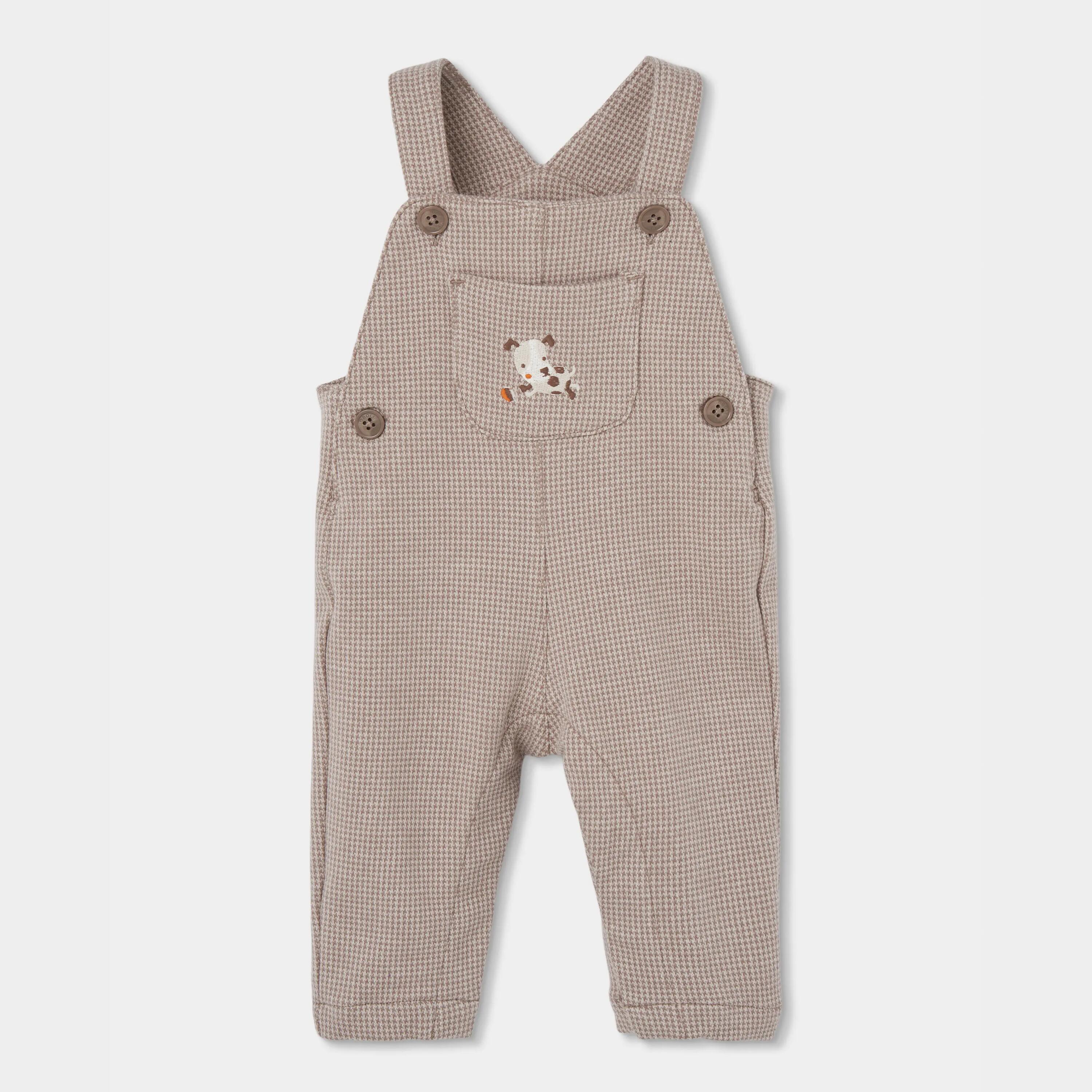 Conjunto punto bebé niño cuadros beige bordado perrito 4/7