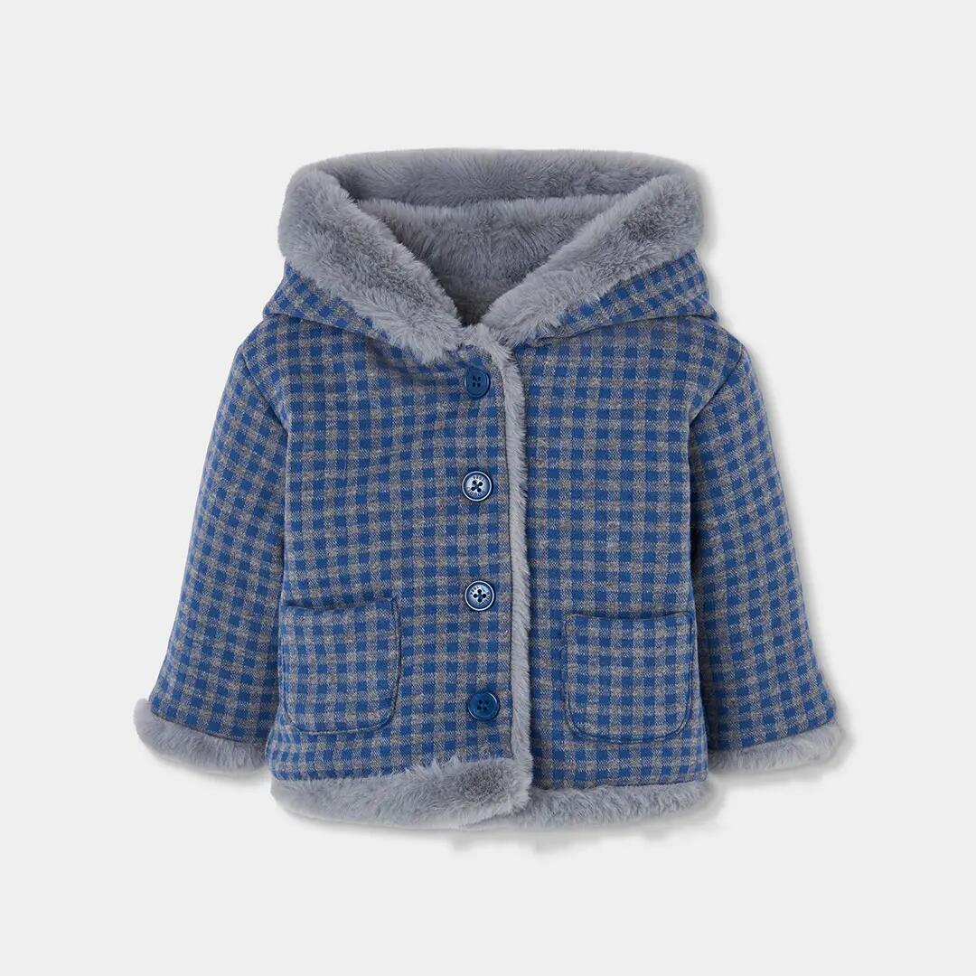 Chaqueta felpa bebé reversible cuadros azul gris 3/7
