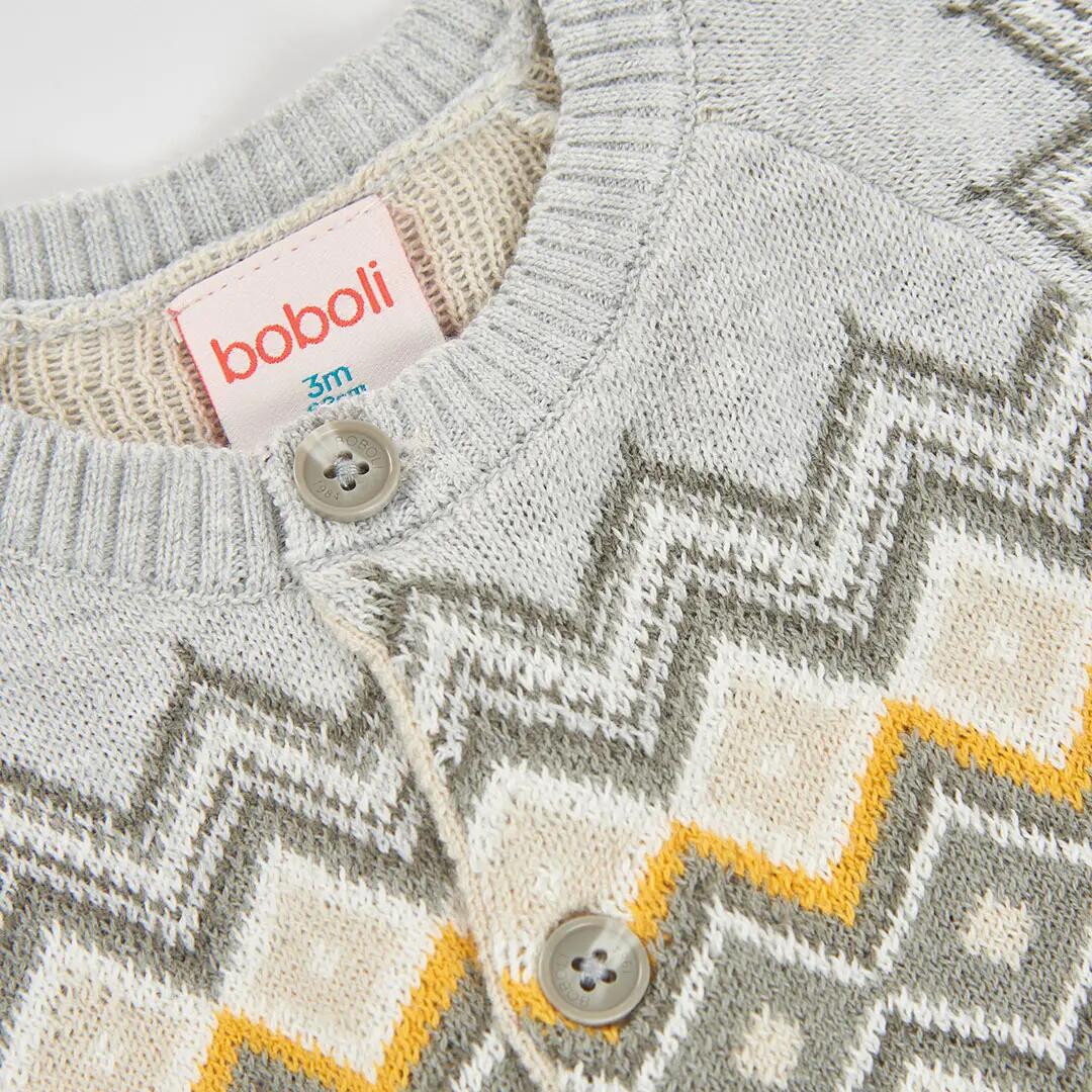 Chaqueta punto bebé beige estampado geométrico 3/4