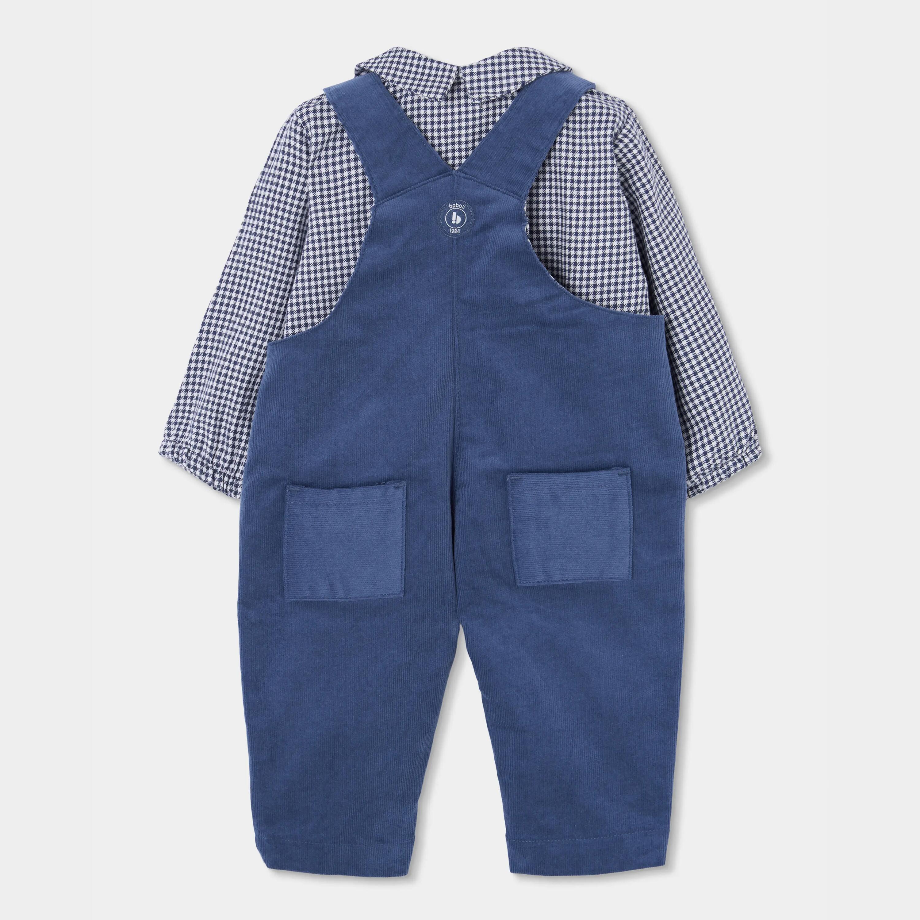 Conjunto bebé niño azul peto y camisa vichy 2/7