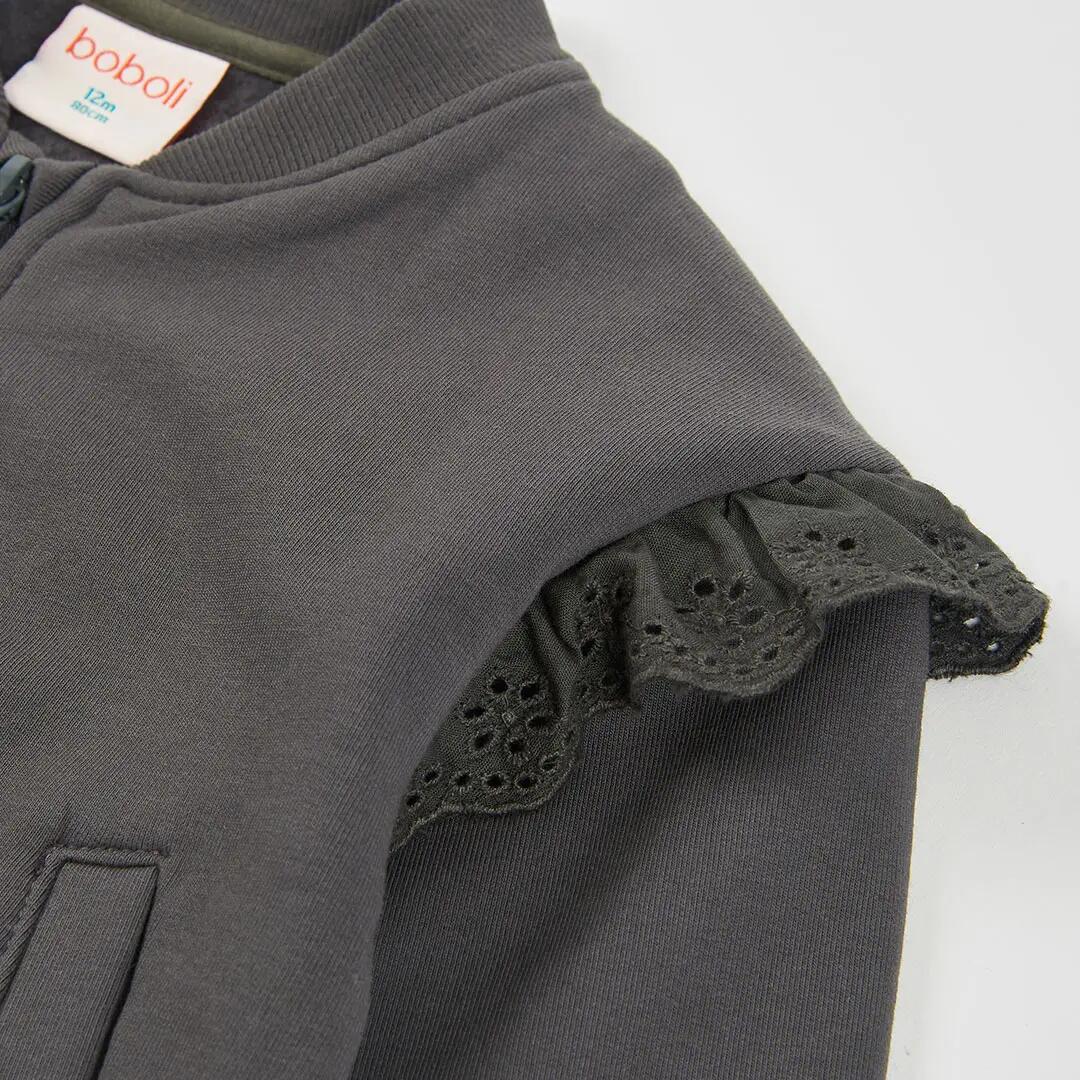Chaqueta felpa niña gris con volantes 3/4