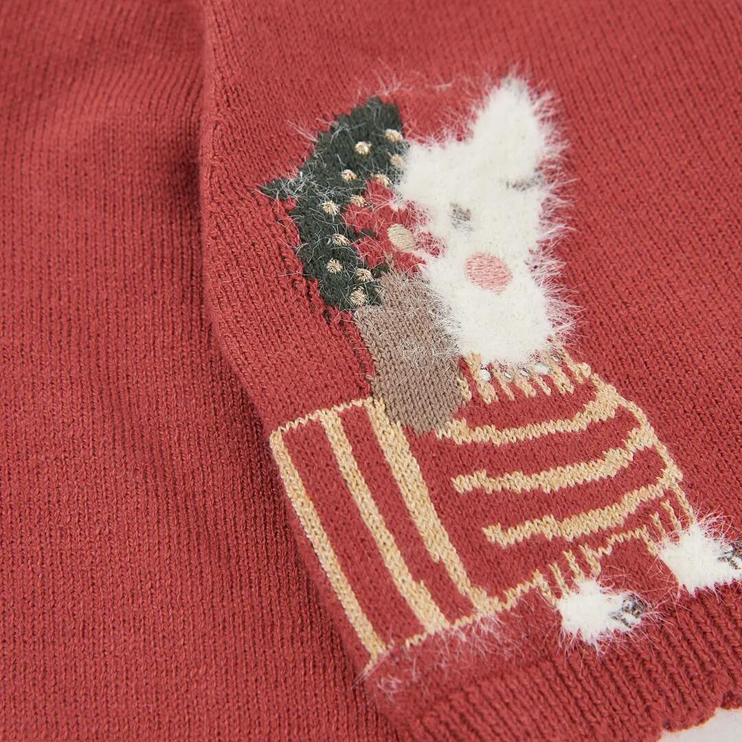 Chaqueta punto niña roja con estampado de perrito 4/4