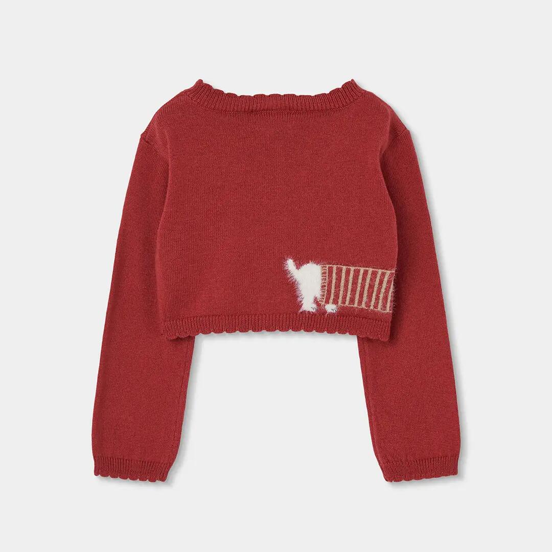 Chaqueta punto niña roja con estampado de perrito 2/4