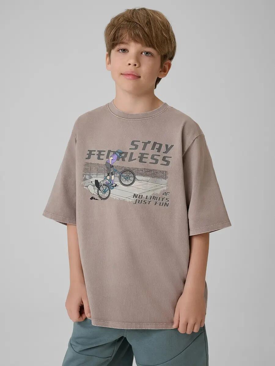 T-shirt loose z nadrukiem chłopięcy 4F 4FJRSS26TTSHM4279