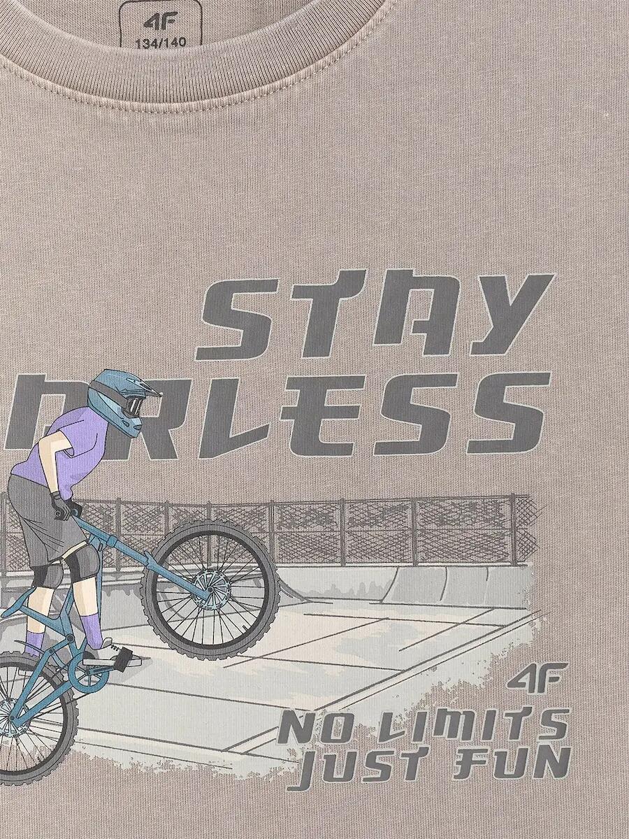 T-shirt loose z nadrukiem chłopięcy 4F 4FJRSS26TTSHM4279 5/6
