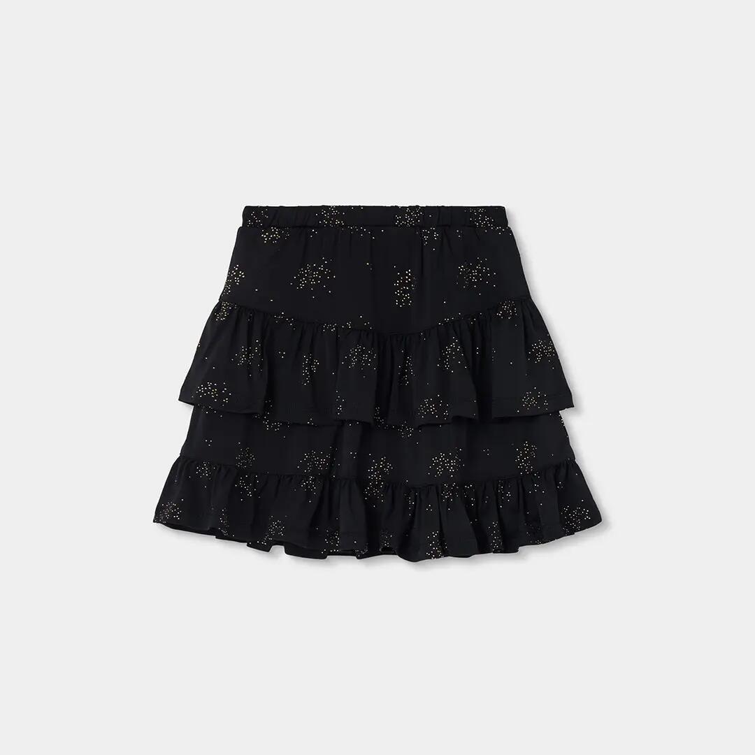 Falda punto negra estampada con estrellas y volantes 2/4