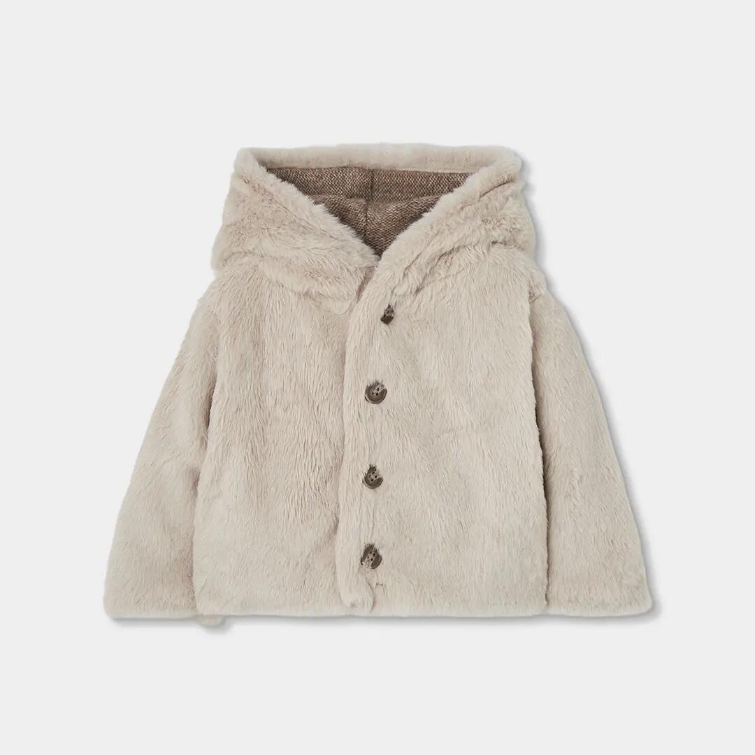 Chaqueta punto reversible bebé beige con capucha 4/7