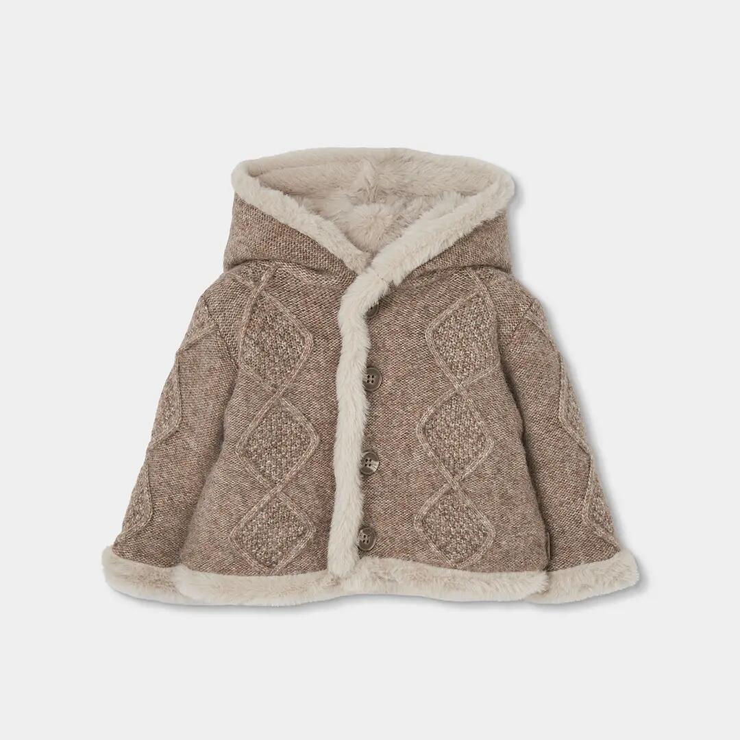 Chaqueta punto reversible bebé beige con capucha 3/7