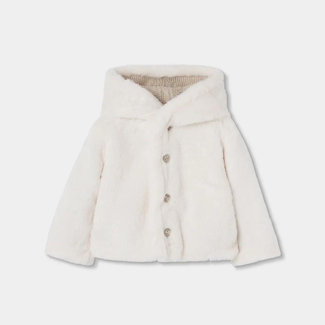 Chaqueta punto reversible bebé beige con capucha 4/7