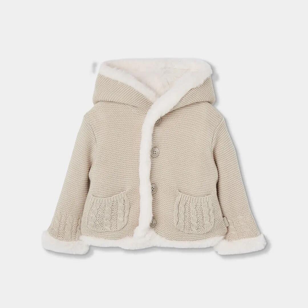 Chaqueta punto reversible bebé beige con capucha 3/7