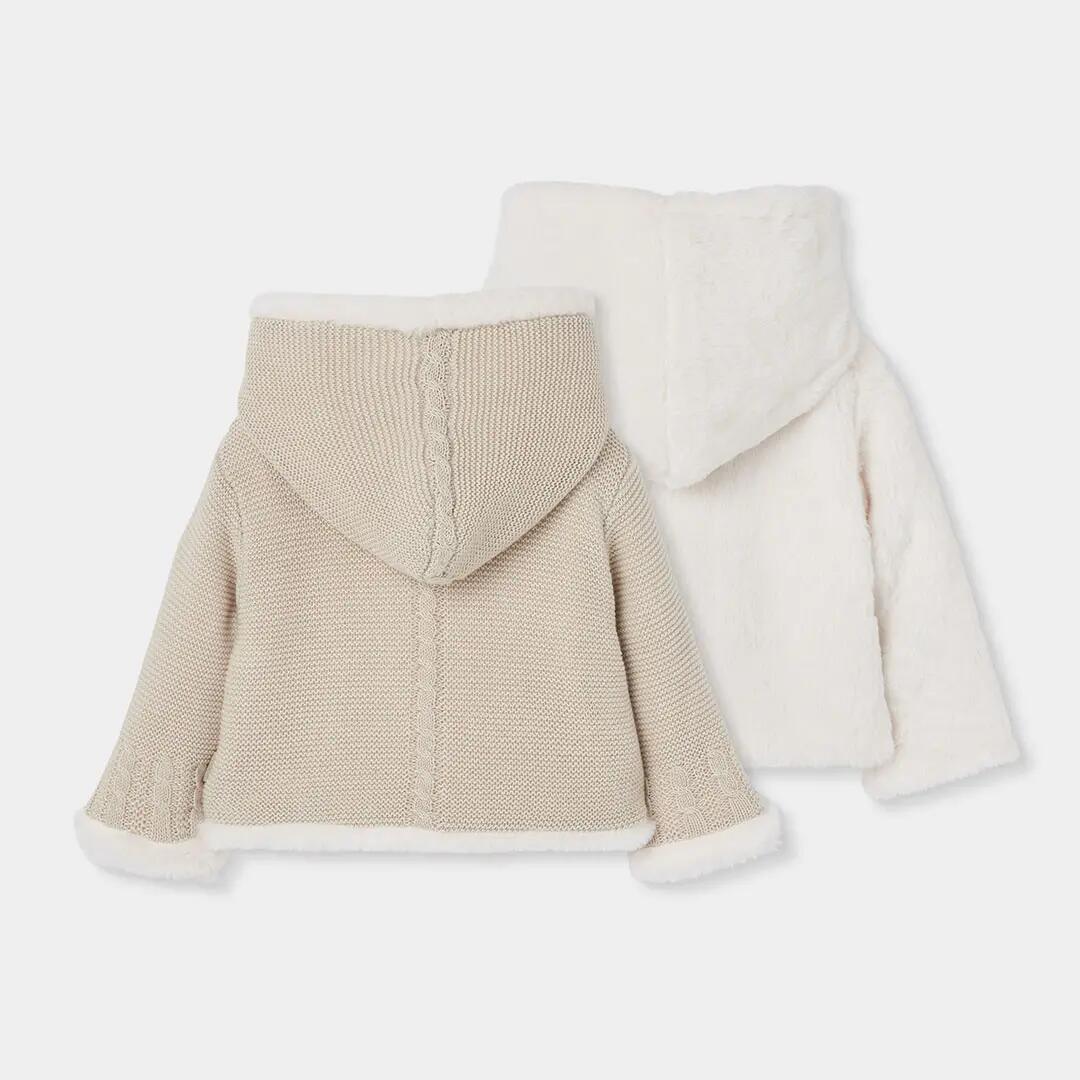 Chaqueta punto reversible bebé beige con capucha 2/7