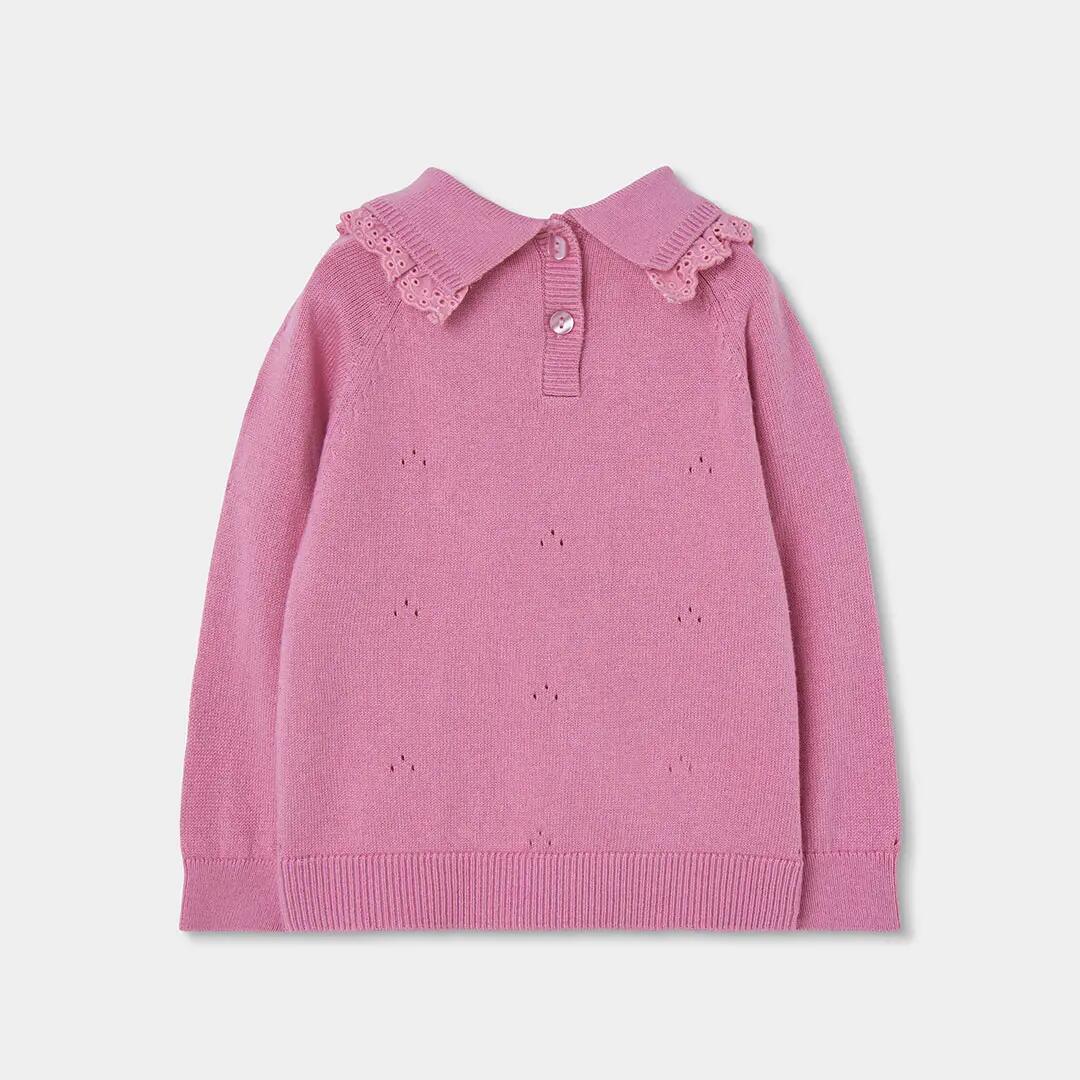 Jersey niña rosa con cuello bordado de flores 2/4