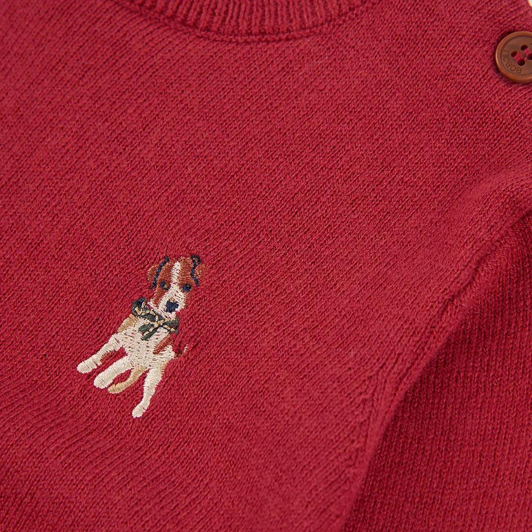 Jersey niño rojo con bordado de perro 3/4