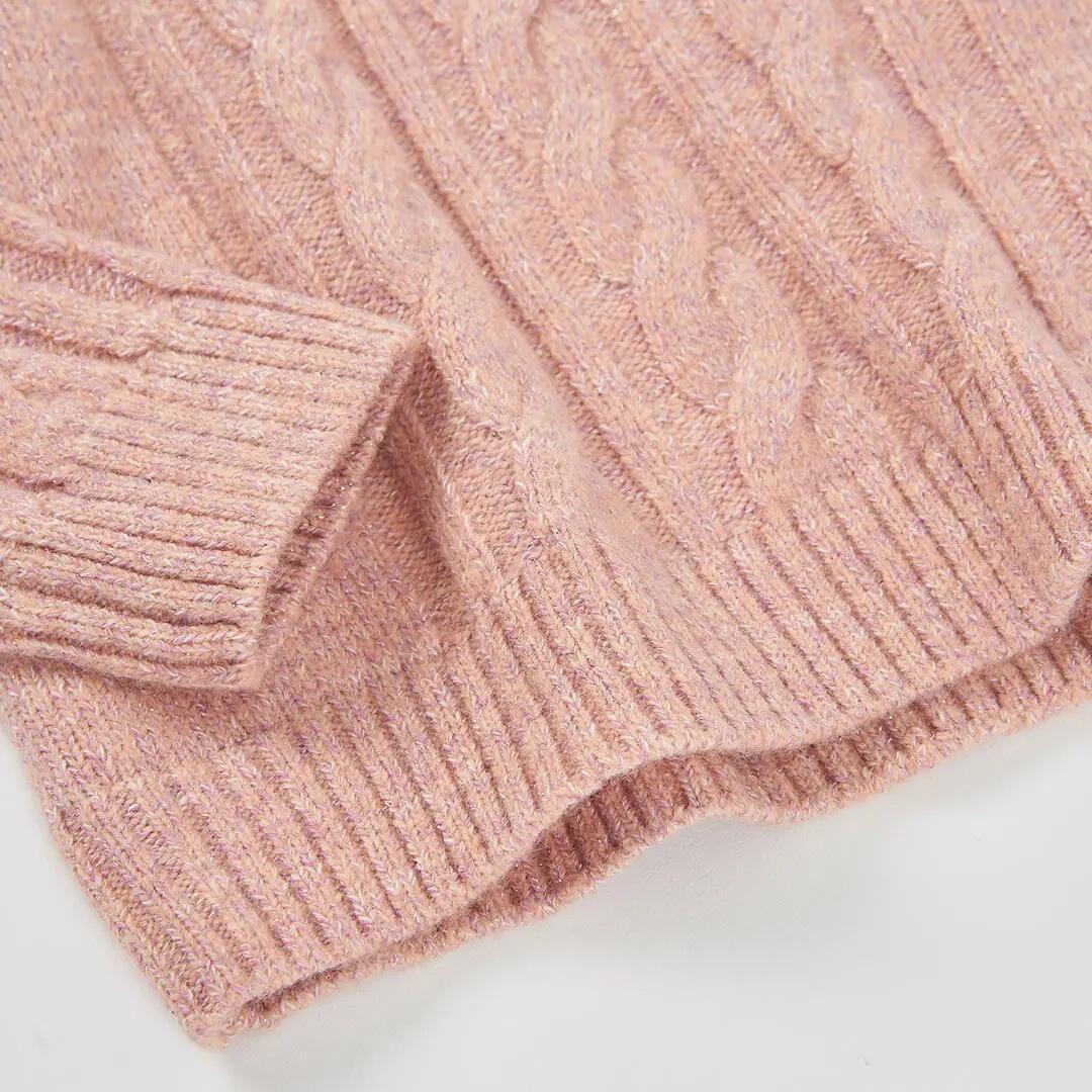 Jersey niña rosa trenzado cuello alto 4/4