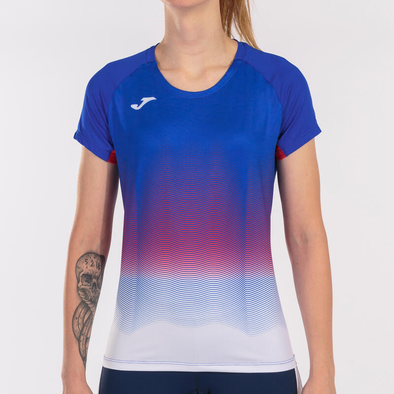 Maillot manches courtes running Femme Joma Elite vii bleu roi blanc rouge