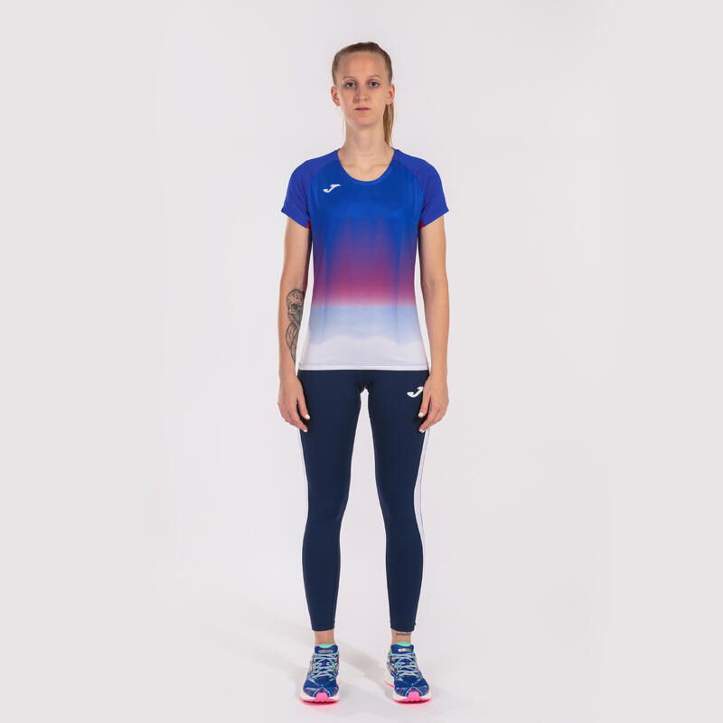 T-shirt manga curta running Mulher Joma Elite vii azul royal branco vermelho