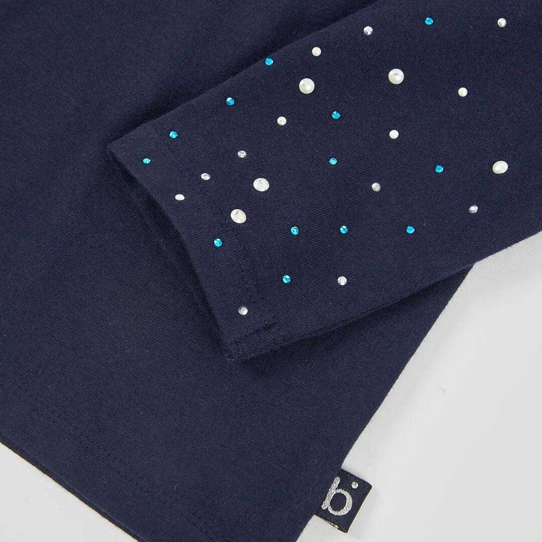 Camiseta punto niña azul marino con perlas 4/4