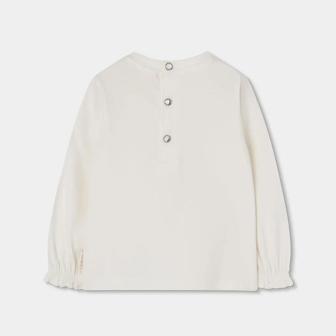 Camiseta punto niña blanca con lazo dorado 2/4