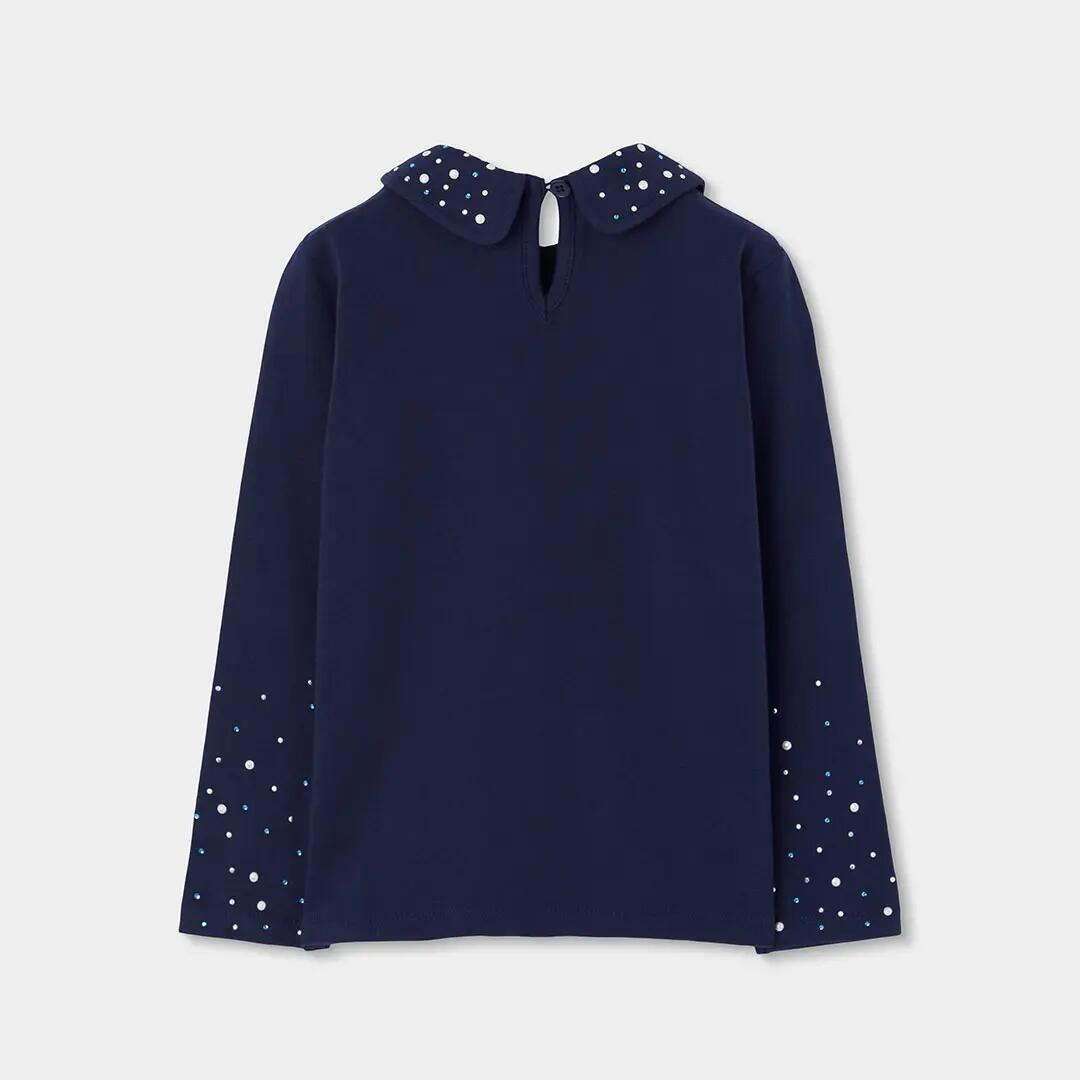 Camiseta punto niña azul marino con perlas 2/4