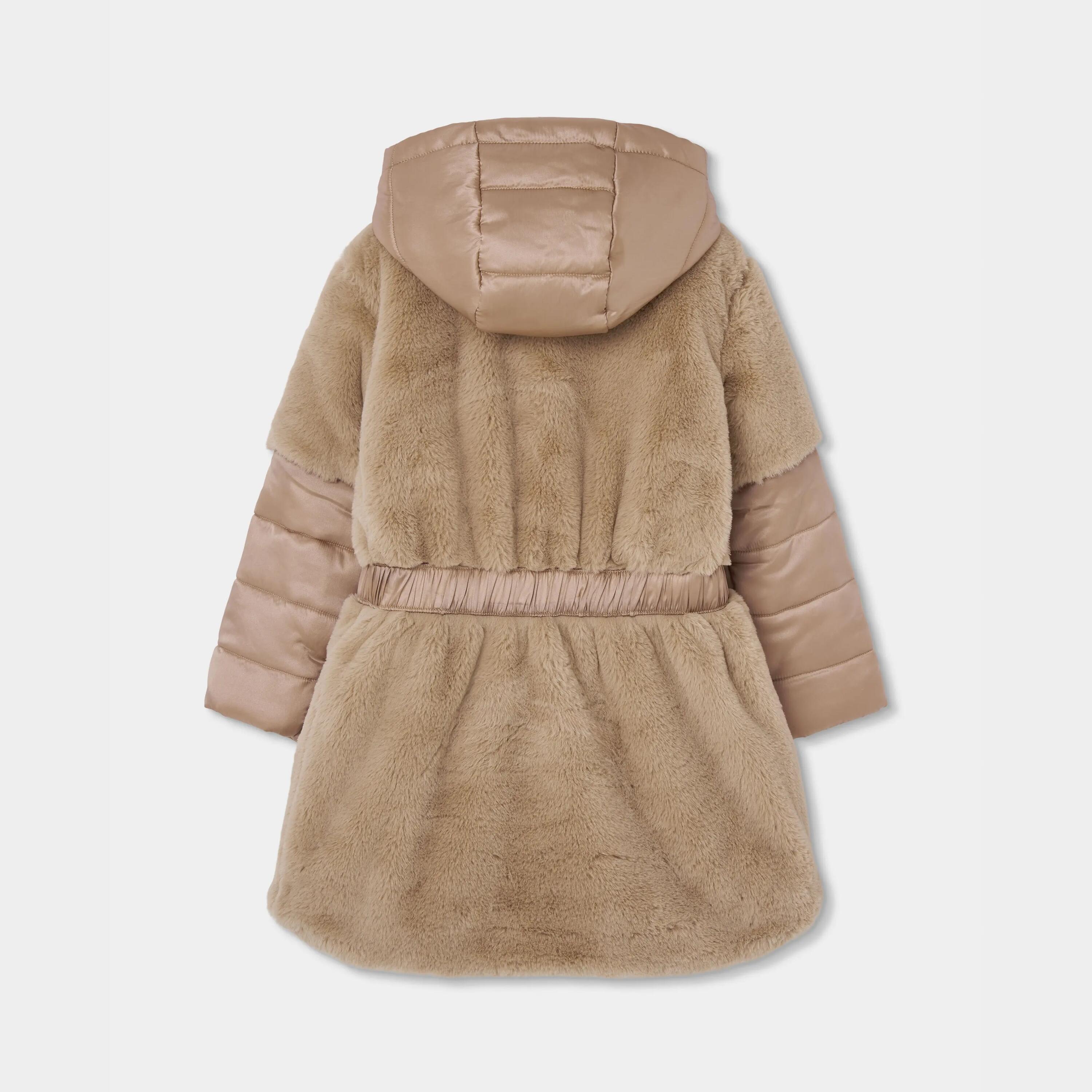 Parka tejido técnico niña amarillo con cinturón 2/4