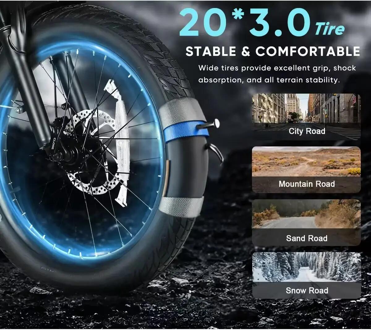 Vélo électrique pliant CY20 Pro 20", 250 W, 48 V 13 Ah, 100 km, 50 Nm 6/8