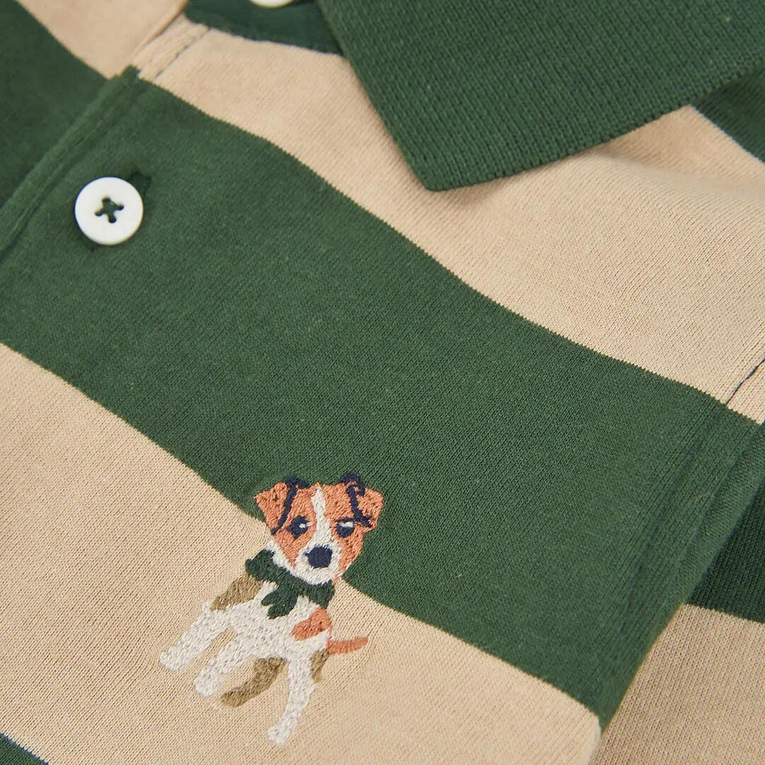 Polo punto listado niño verde bordado de perro 3/4