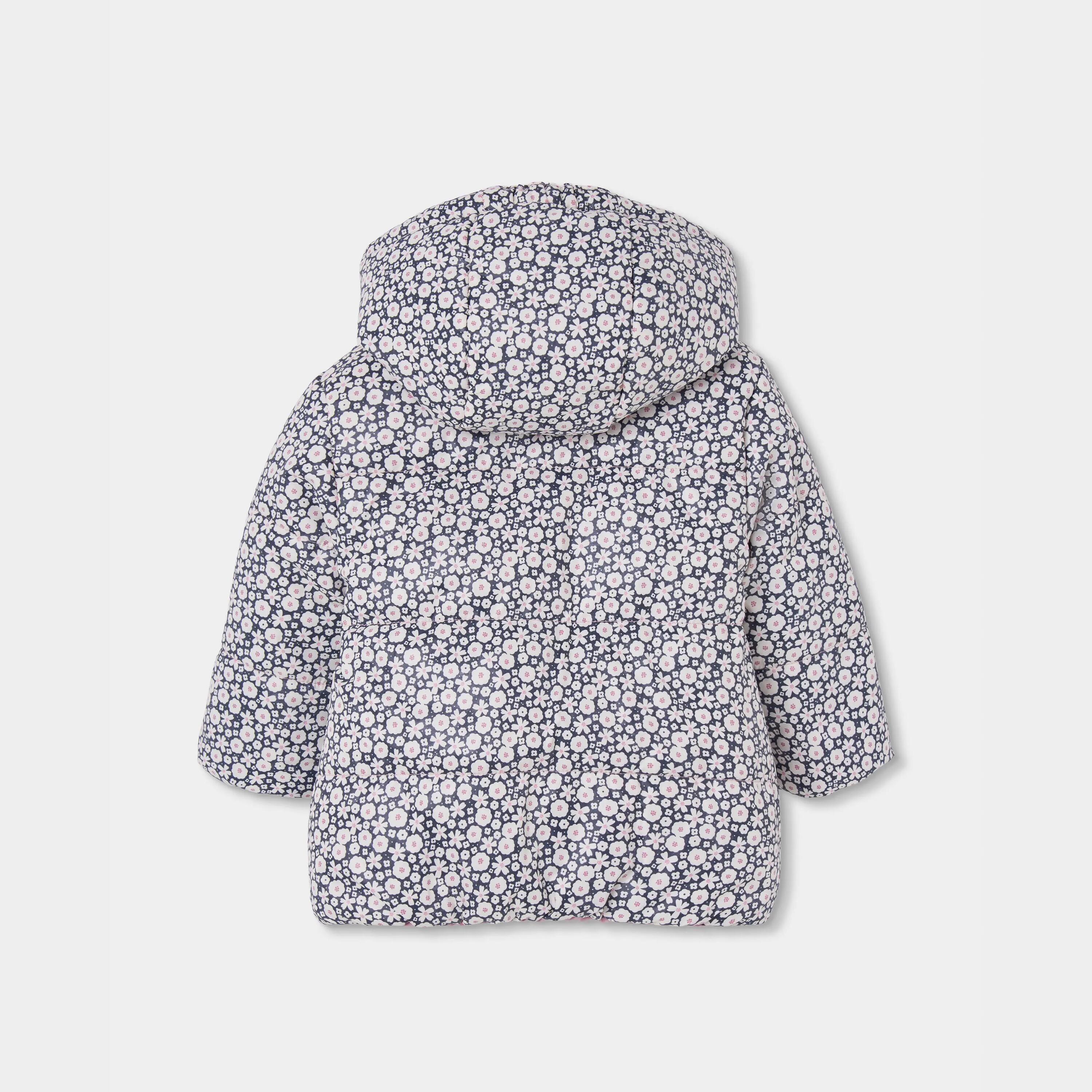 Parka tejido técnico niña rosa reversible flores 6/7