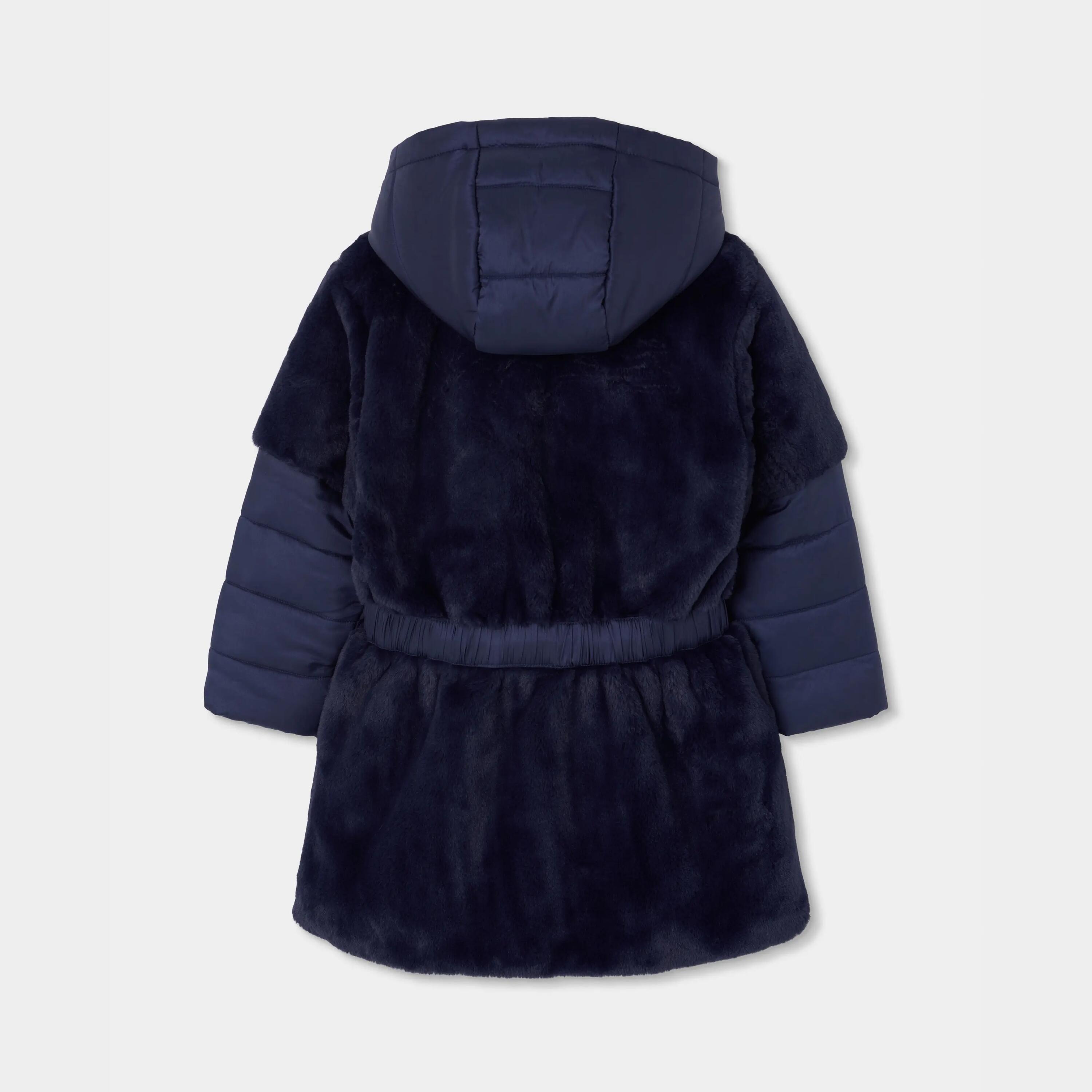 Parka tejido técnico niña azul marino con cinturón 2/4