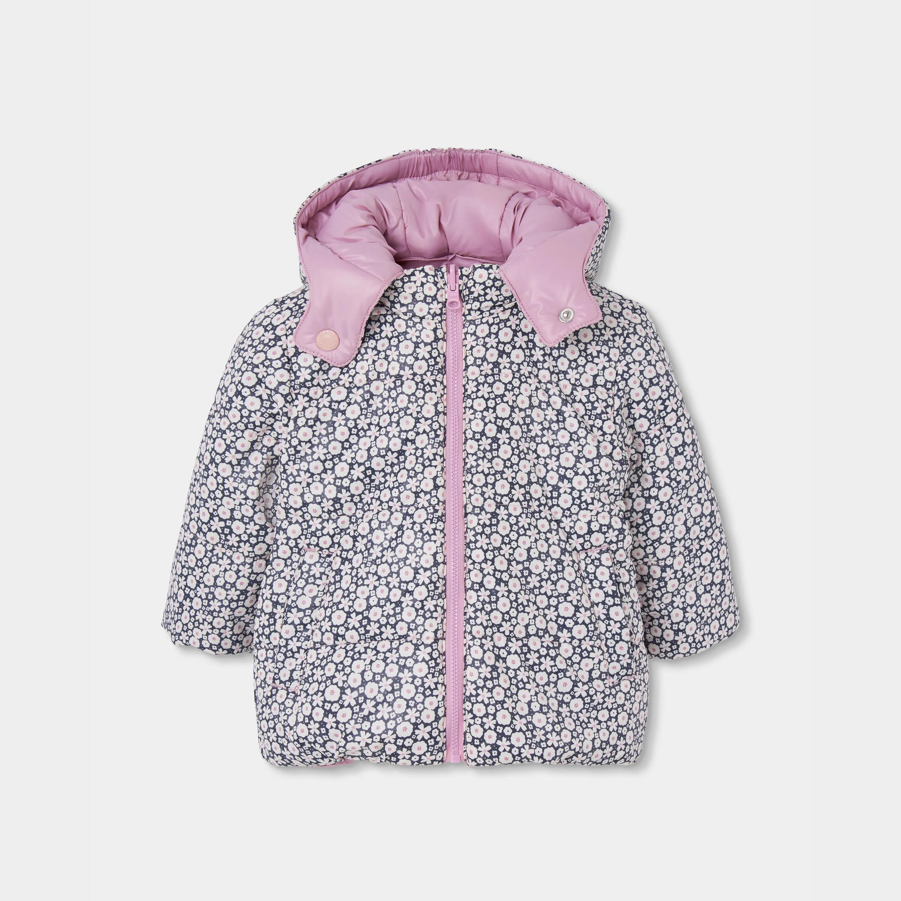 Parka tejido técnico niña rosa reversible flores 4/7