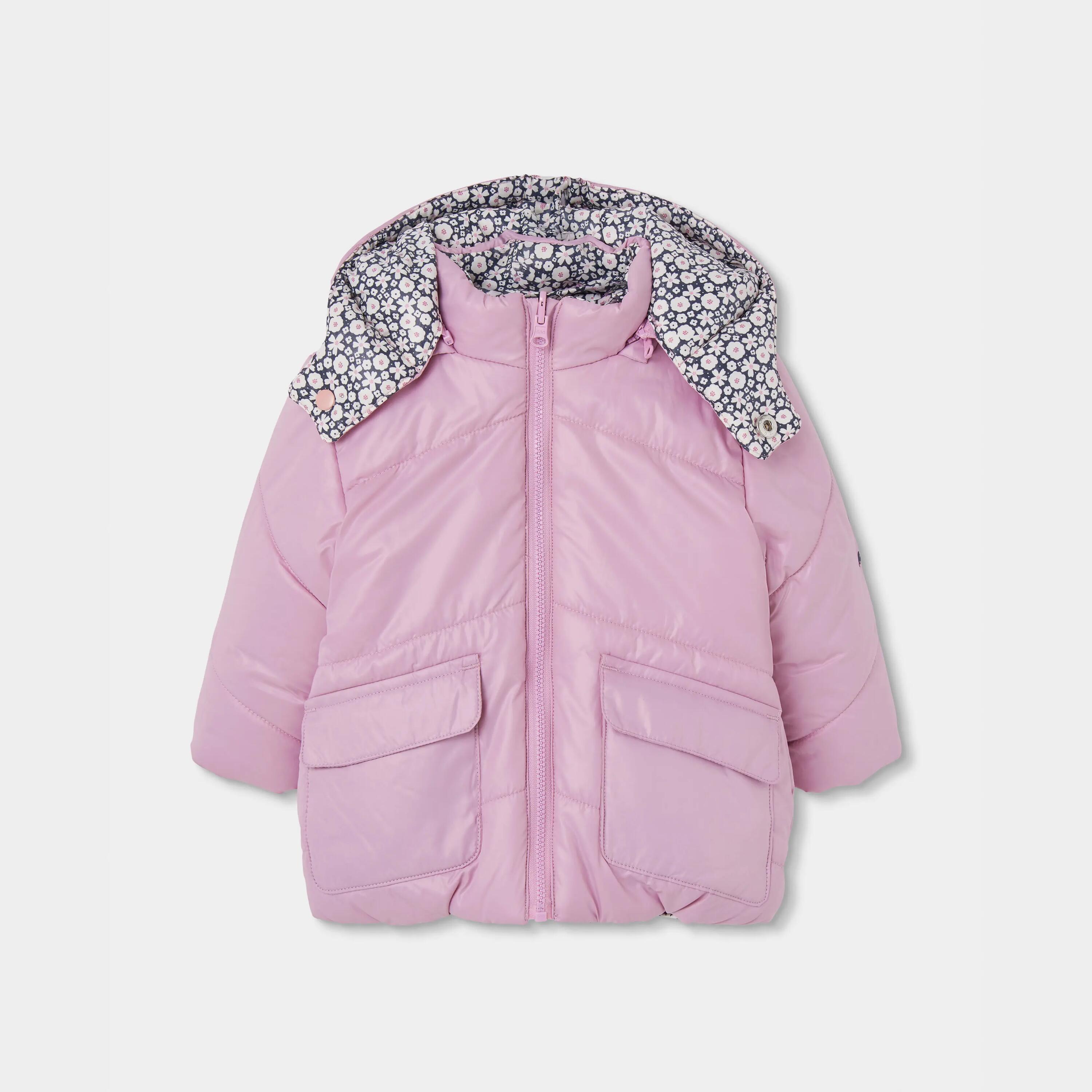 Parka tejido técnico niña rosa reversible flores 3/7