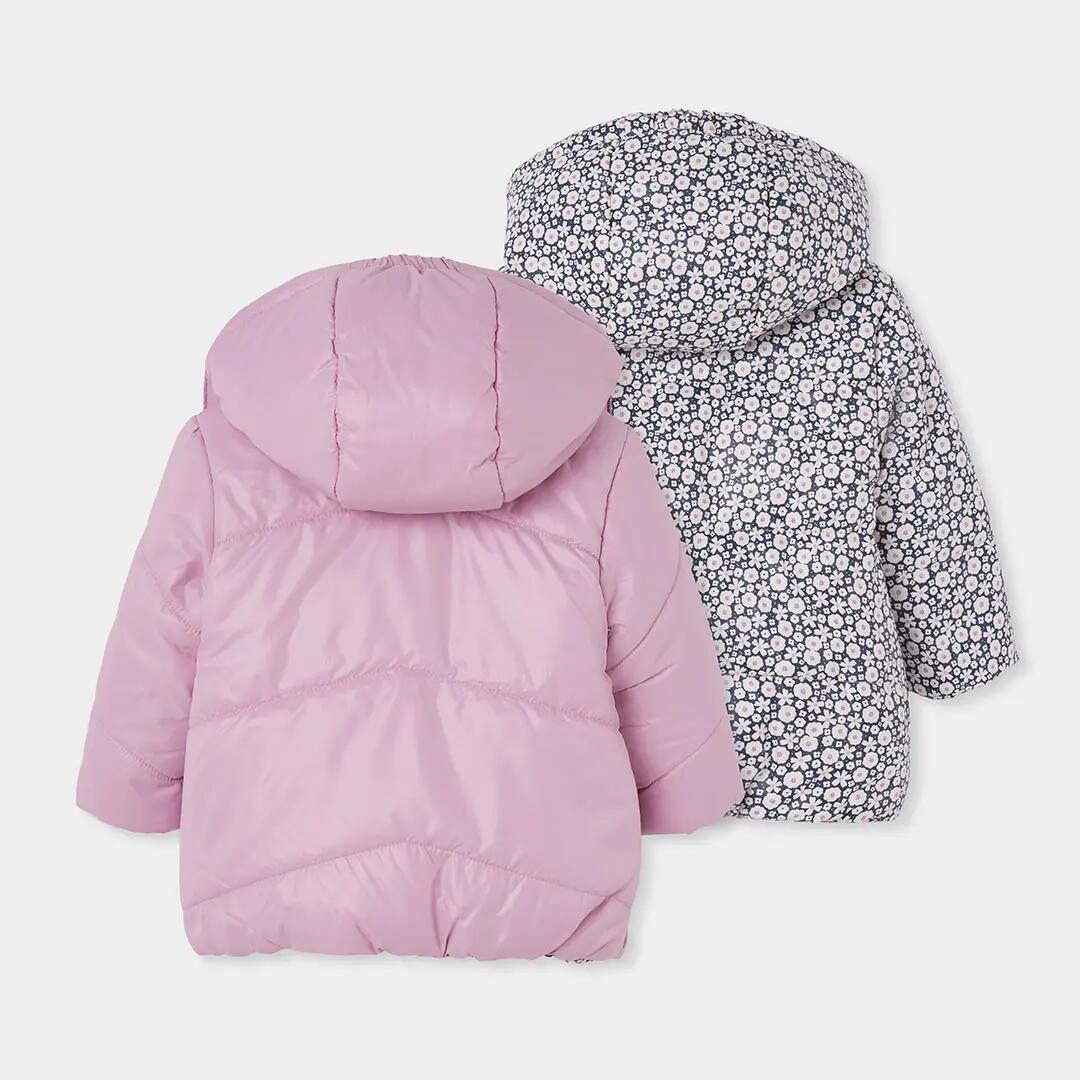 Parka tejido técnico niña rosa reversible flores 2/7