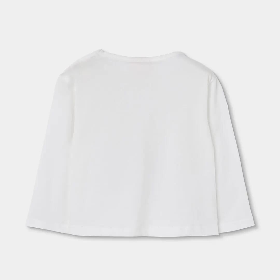 Camiseta punto niña blanca estampado niña con flores 2/4