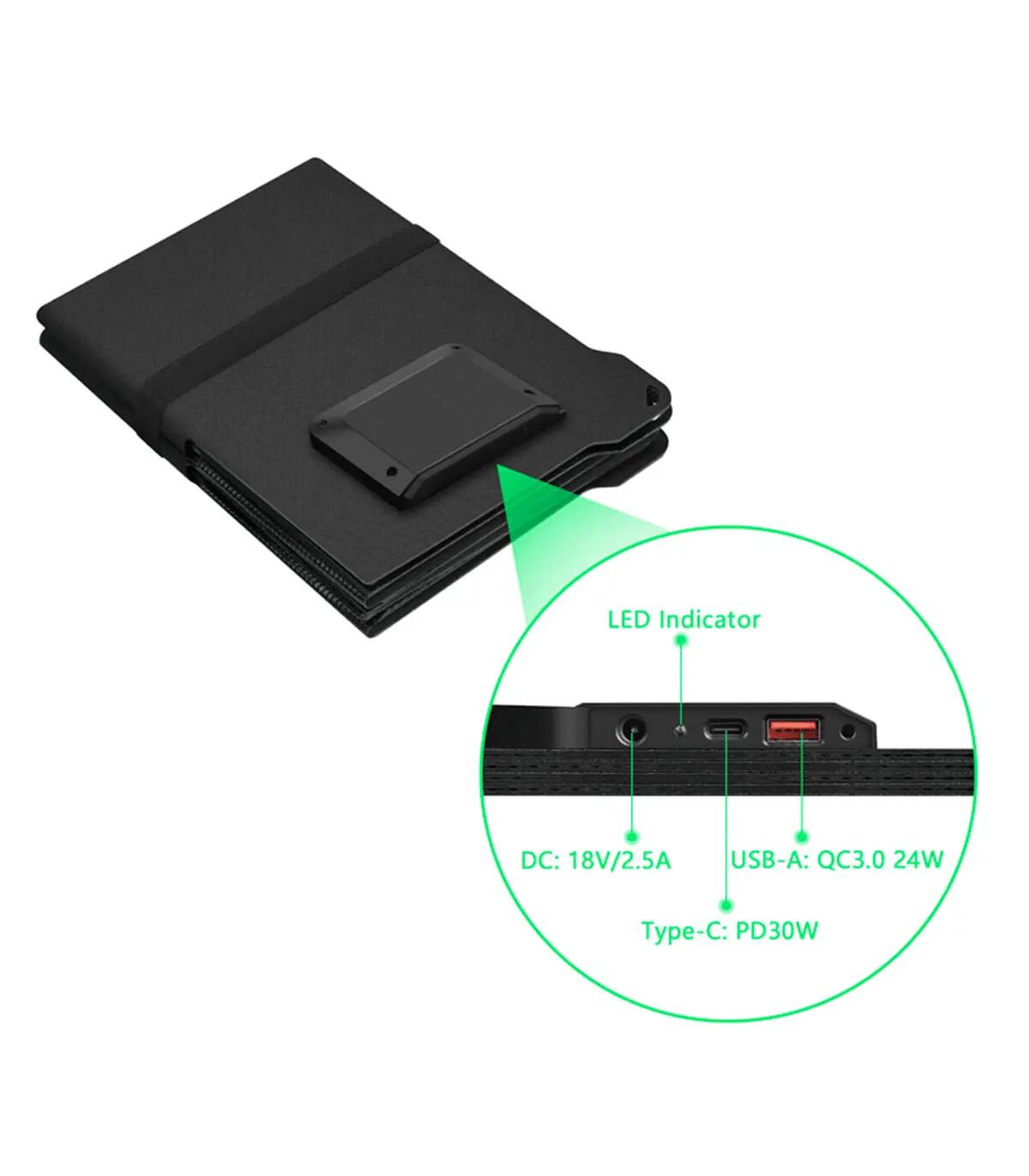 Painel Solar Dobrável 45W USB-C PD Portátil IP68 Camping Caminhada Autocaravana 7/12