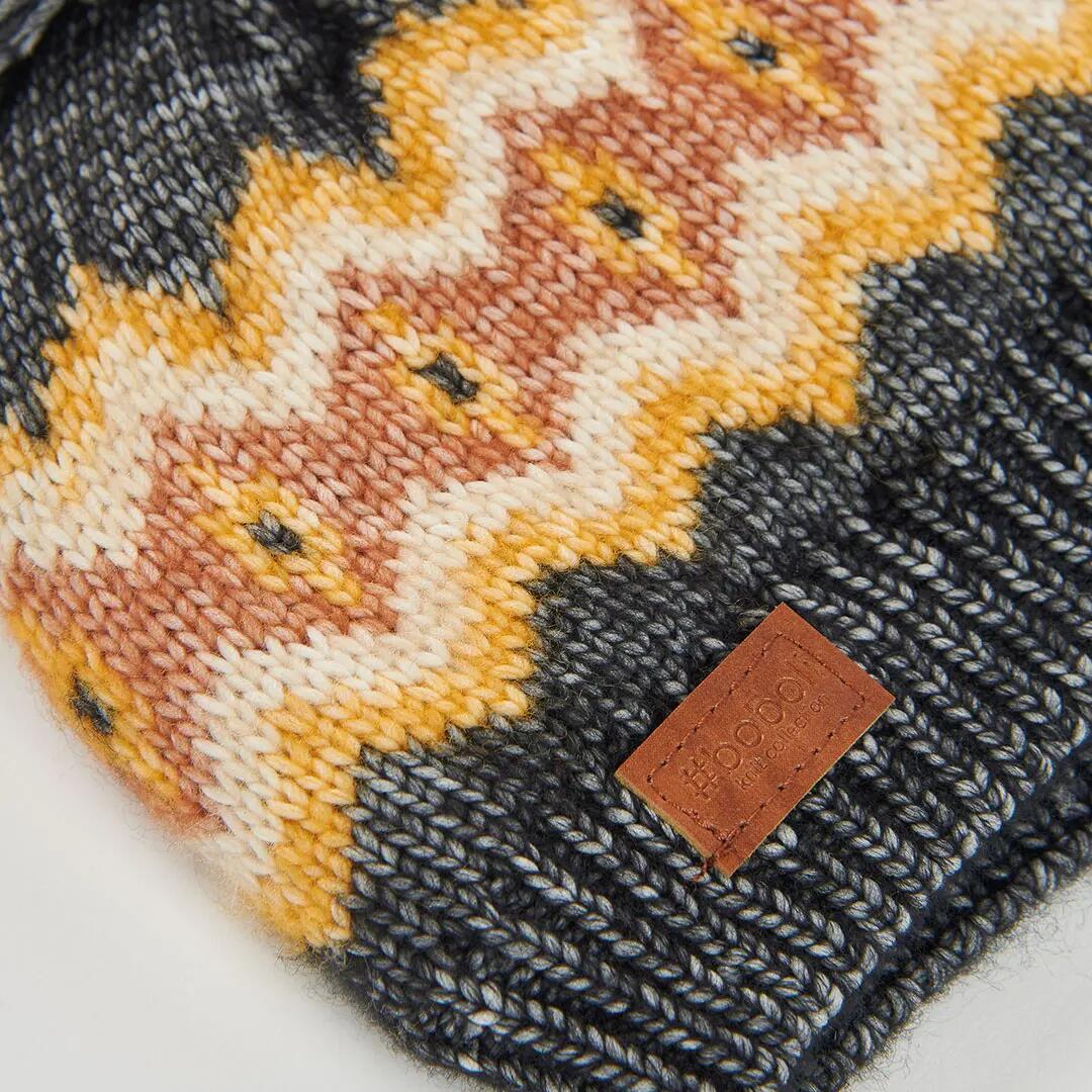 Gorro gris vigoré con cenefas y pompón 2/3