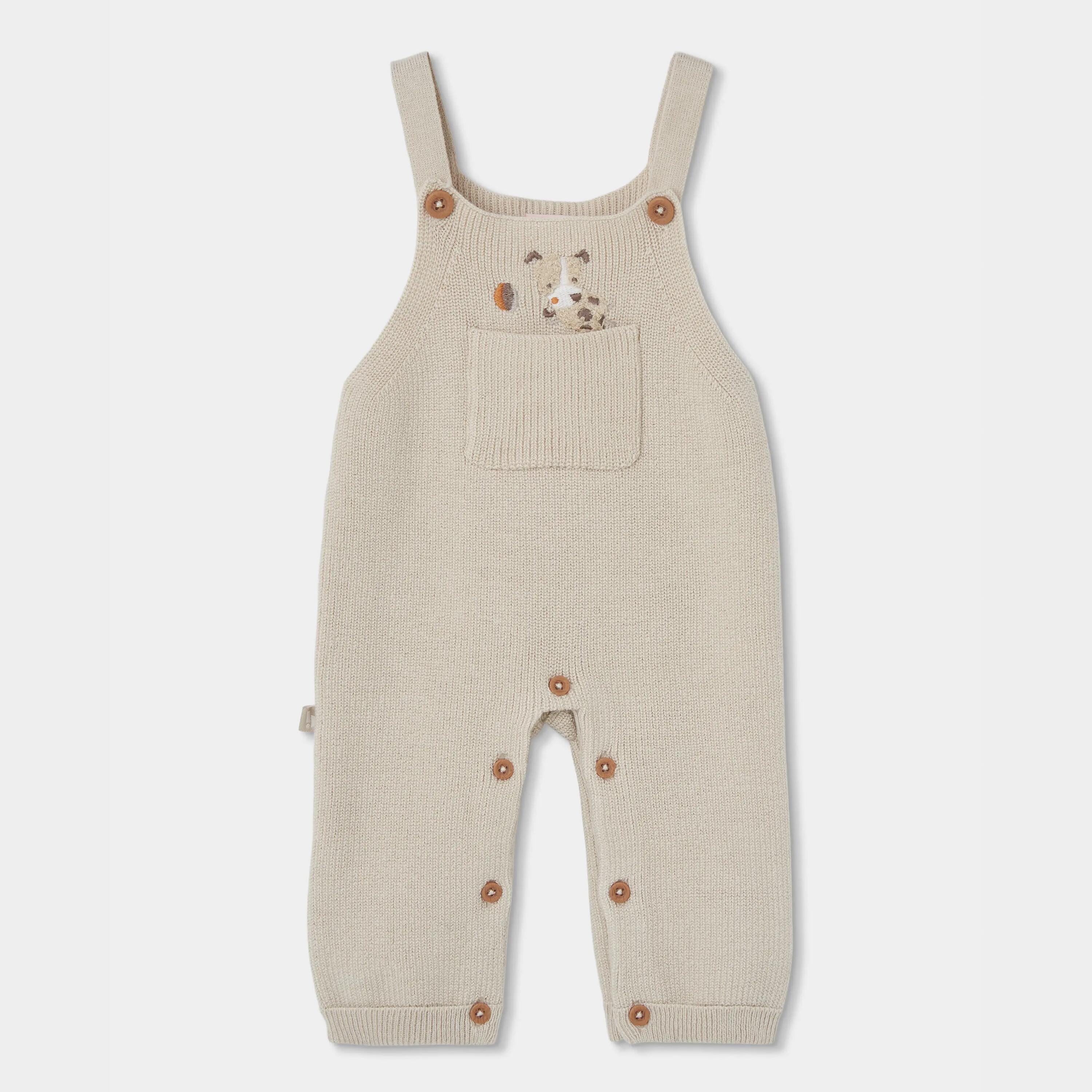 Conjunto punto bebé niño beige con perrito 4/7