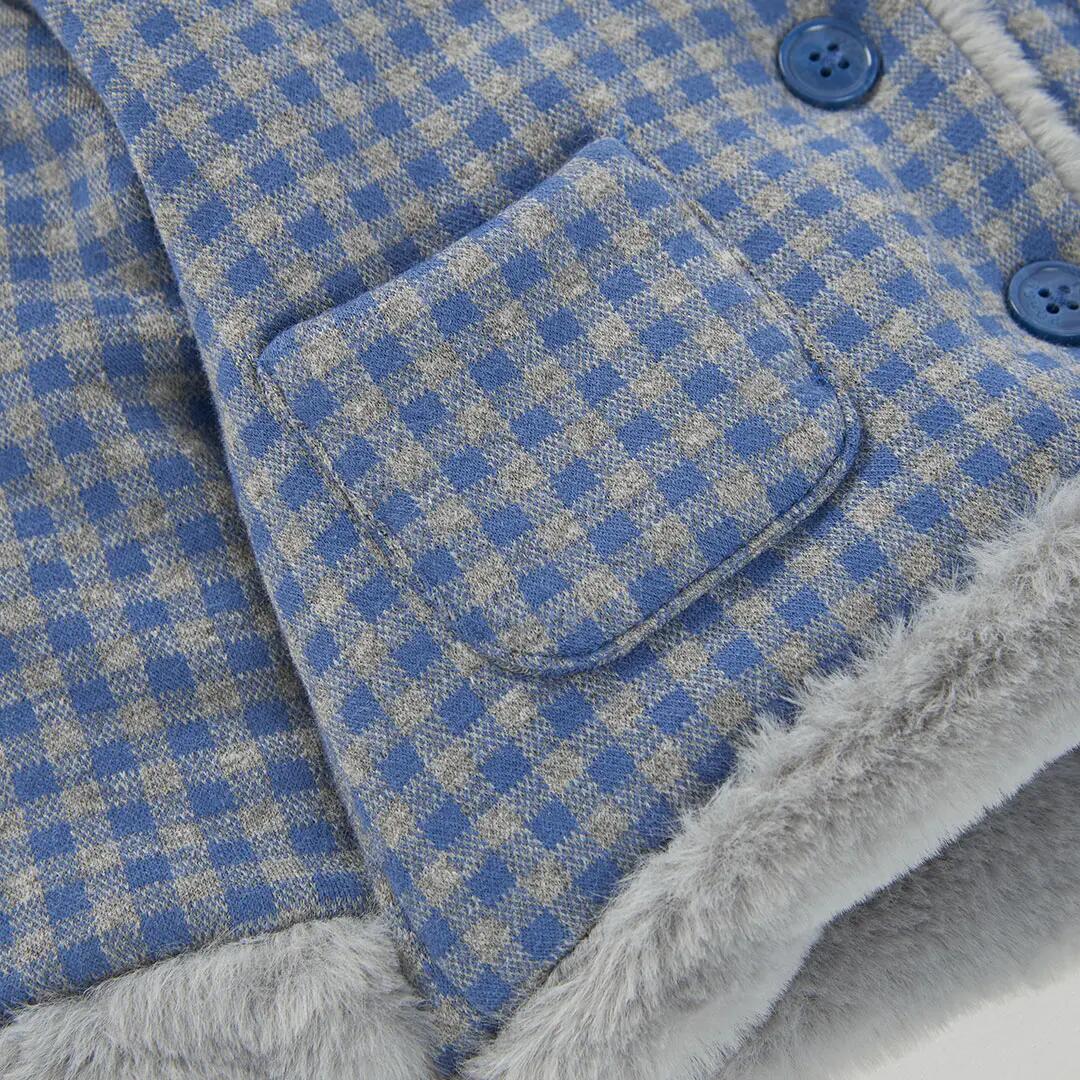 Chaqueta felpa bebé reversible cuadros azul gris 7/7