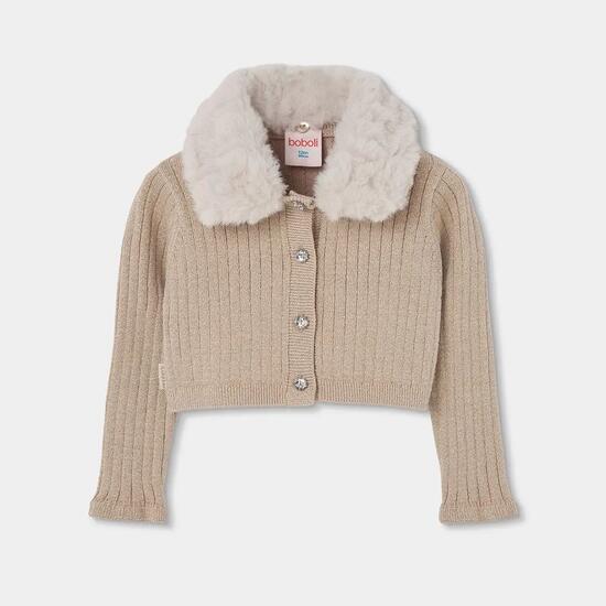 Gilet fille en maille avec col