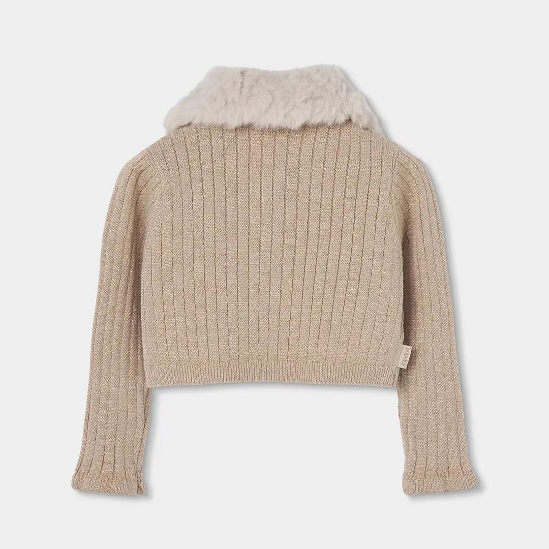 Chaqueta punto niña beige con cuello pelo 2/4